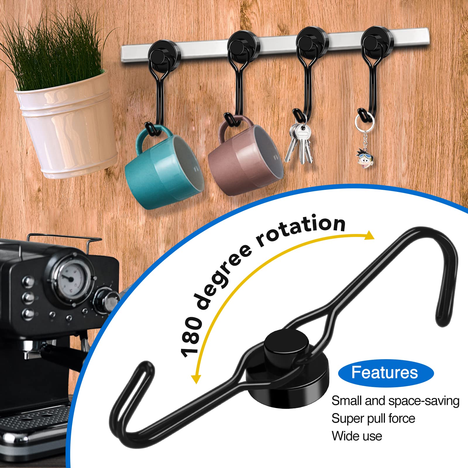 LOVIMAG 8-Pack Magnetic Hooks - Heavy Duty for Garage, Fridge & Travel