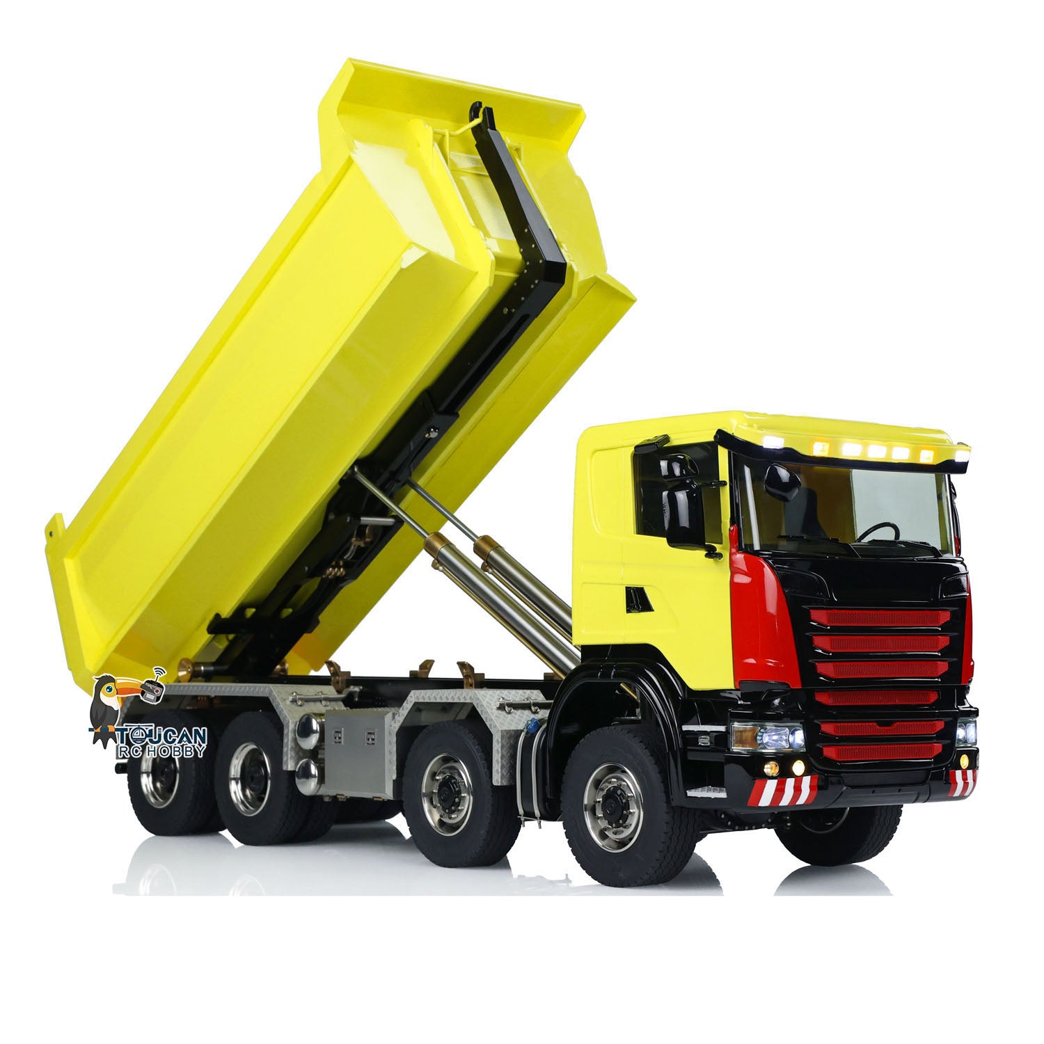 1/14 Scale Metal Hydraulic RC Roll Off Dumper Truck - 8x8 Engineering Vehicle with Differential Lock, 3-Speed Transmission & U-Shaped High Bucket - Perfect for Construction Site Play, RC Hobbyists & Model Collectors