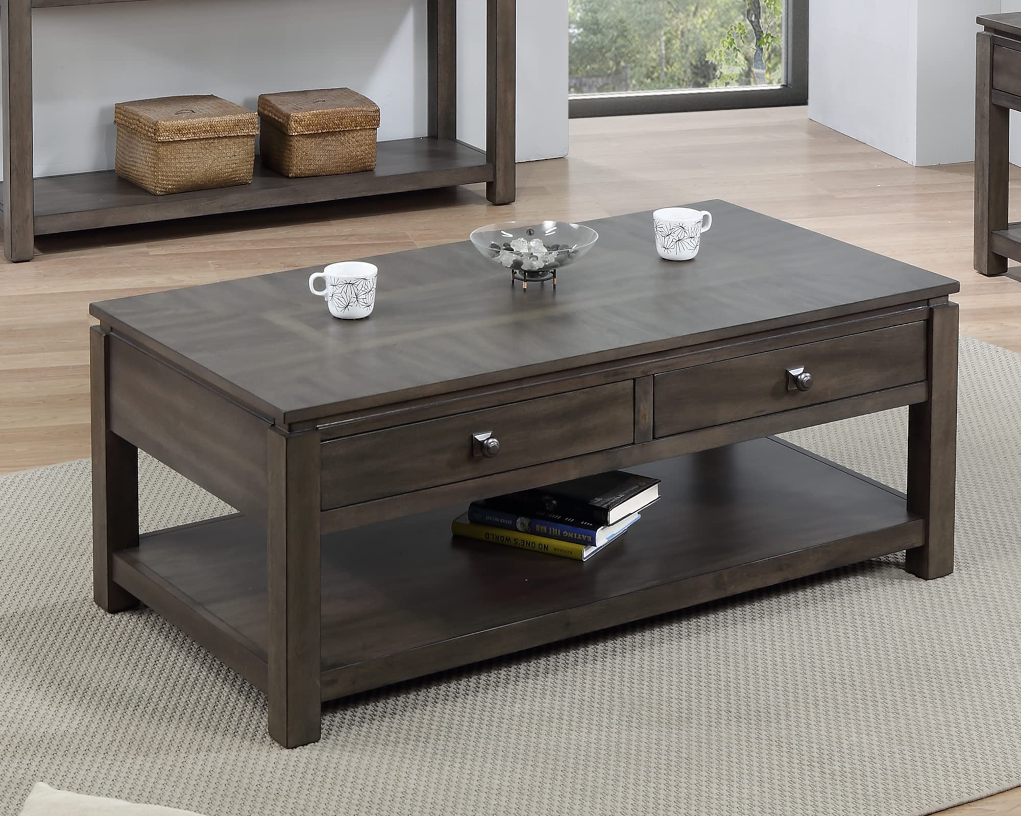 Shades of Gray Weathered Grey Coffee Table - Modern Distressed Wood Living Room Furniture for Home Decor, Perfect for Living Room, Bedroom & Office