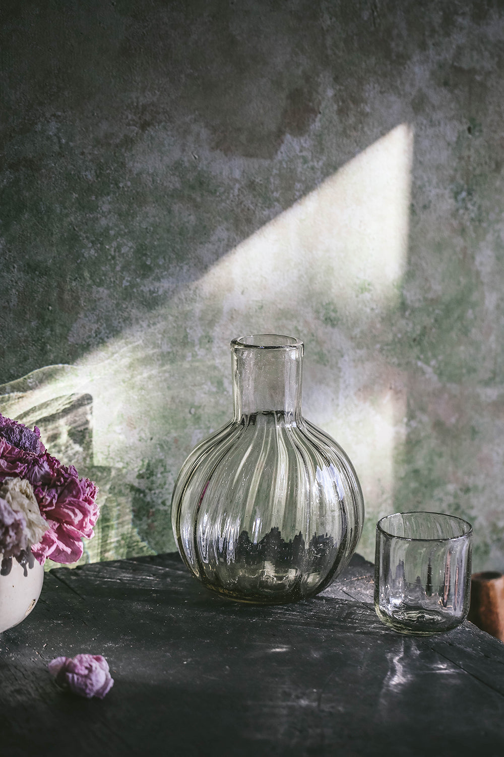 Eco-Friendly Recycled Glass Fluted Carafe Set - 2-Piece Water Pitcher & Drinking Glasses for Home, Kitchen & Party Serving - Perfect for Iced Tea, Lemonade & Cocktails
