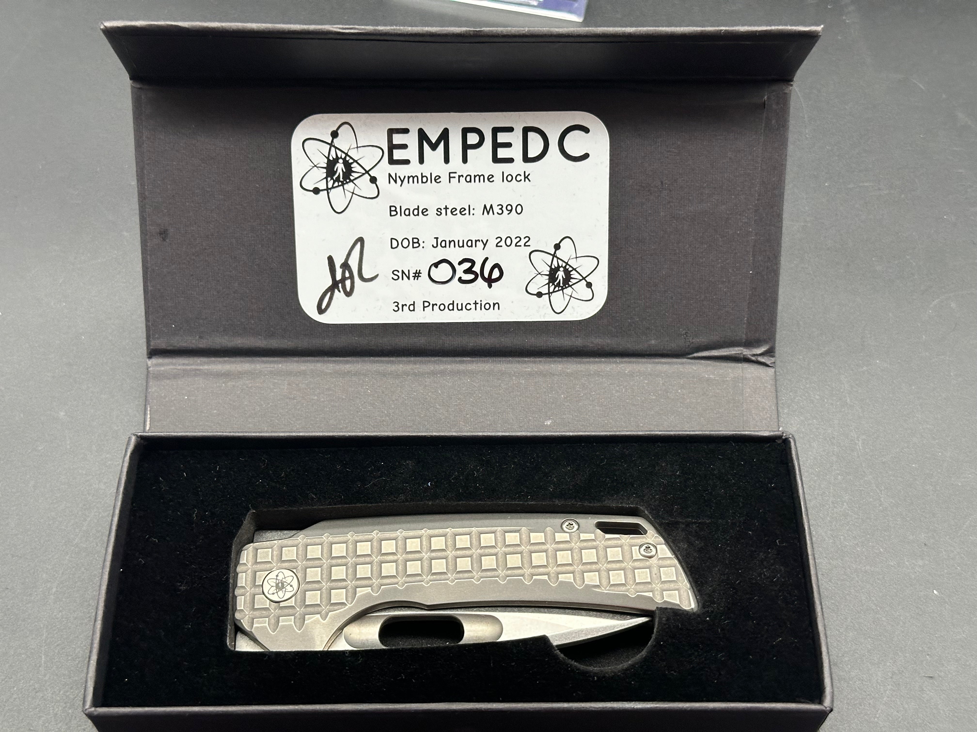 Empedc Nymble M390 Folding Pocket Knife - 3rd Gen Titanium Handle with Stonewash Finish | EDC, Outdoor, Camping & Survival Gear