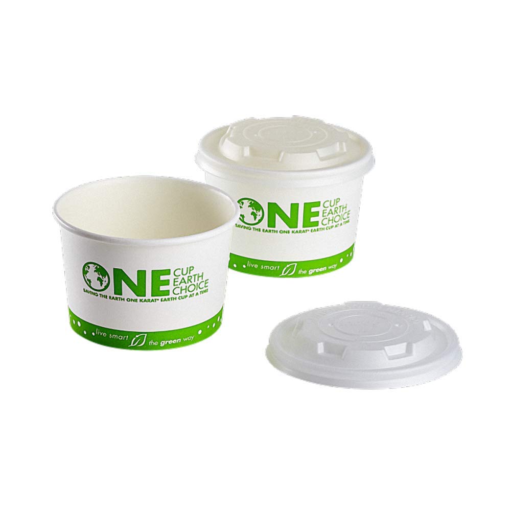 Karat Earth KE-KDL90 8 oz Compostable Paper Food Containers with Flat Lids - 1000 Pack | Eco-Friendly Takeout Boxes for Restaurants, Catering & Meal Prep | BPA-Free Disposable Containers for Hot & Cold Foods