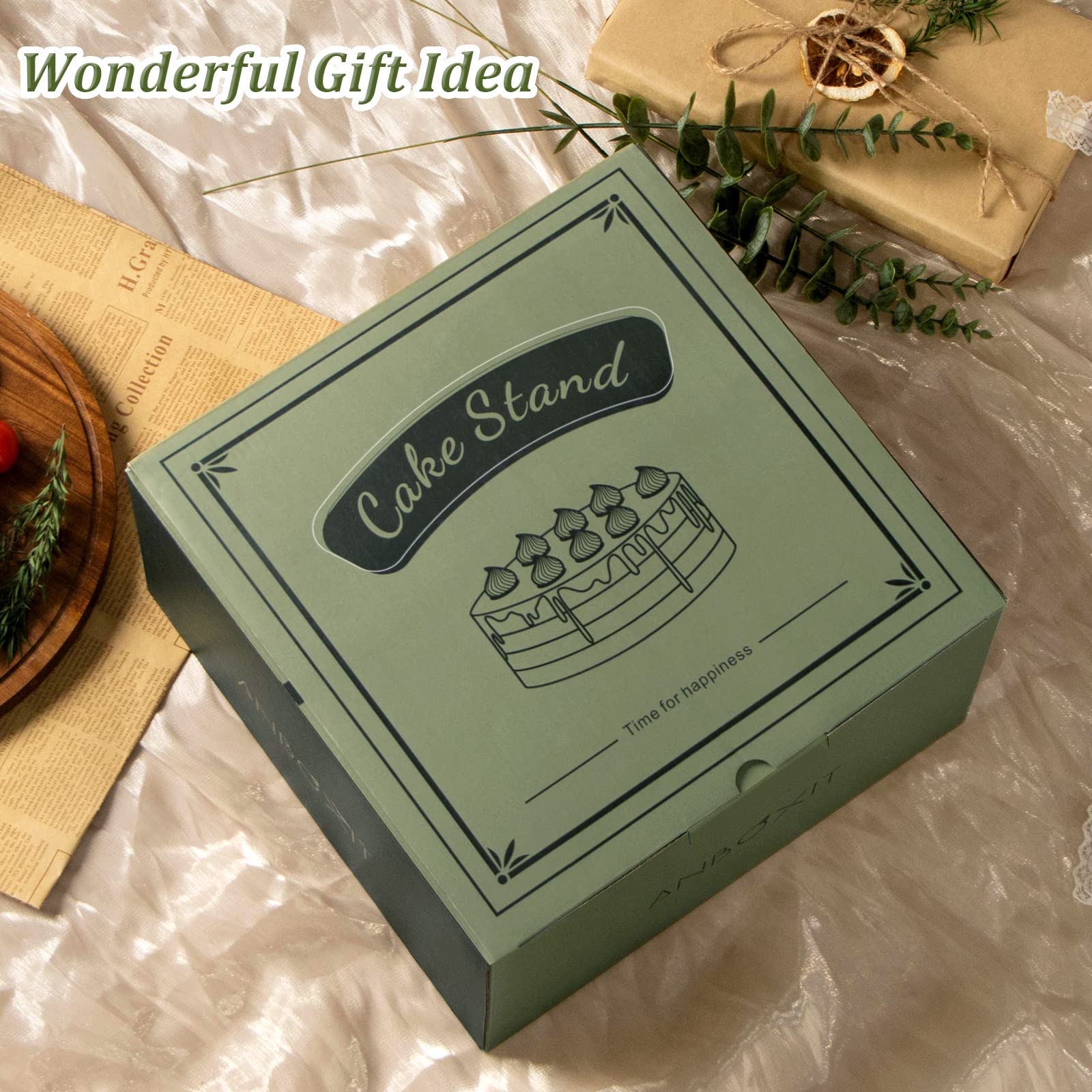 ANBOXIT Acacia Wood Cake Stand with Dome Lid - 10 Inch Wooden Cake Plate with Clear Acrylic Cover for Display & Protection - Perfect for Wedding, Birthday, Bakery Dessert Presentation