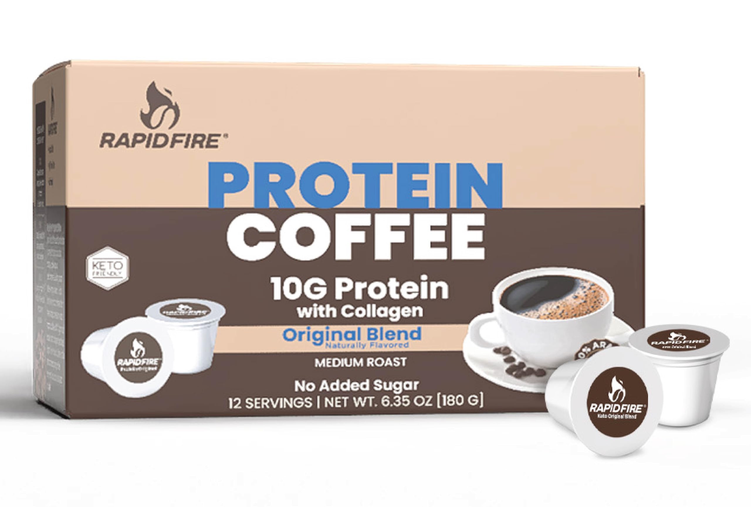 Keto-Friendly Protein Coffee with Collagen - 10g Protein, Vitamins & Minerals - Original Blend K-Cup Pods (12 Count) - May Boost Metabolism & Energy - Great for Morning Routine, Workout Recovery & Office Productivity