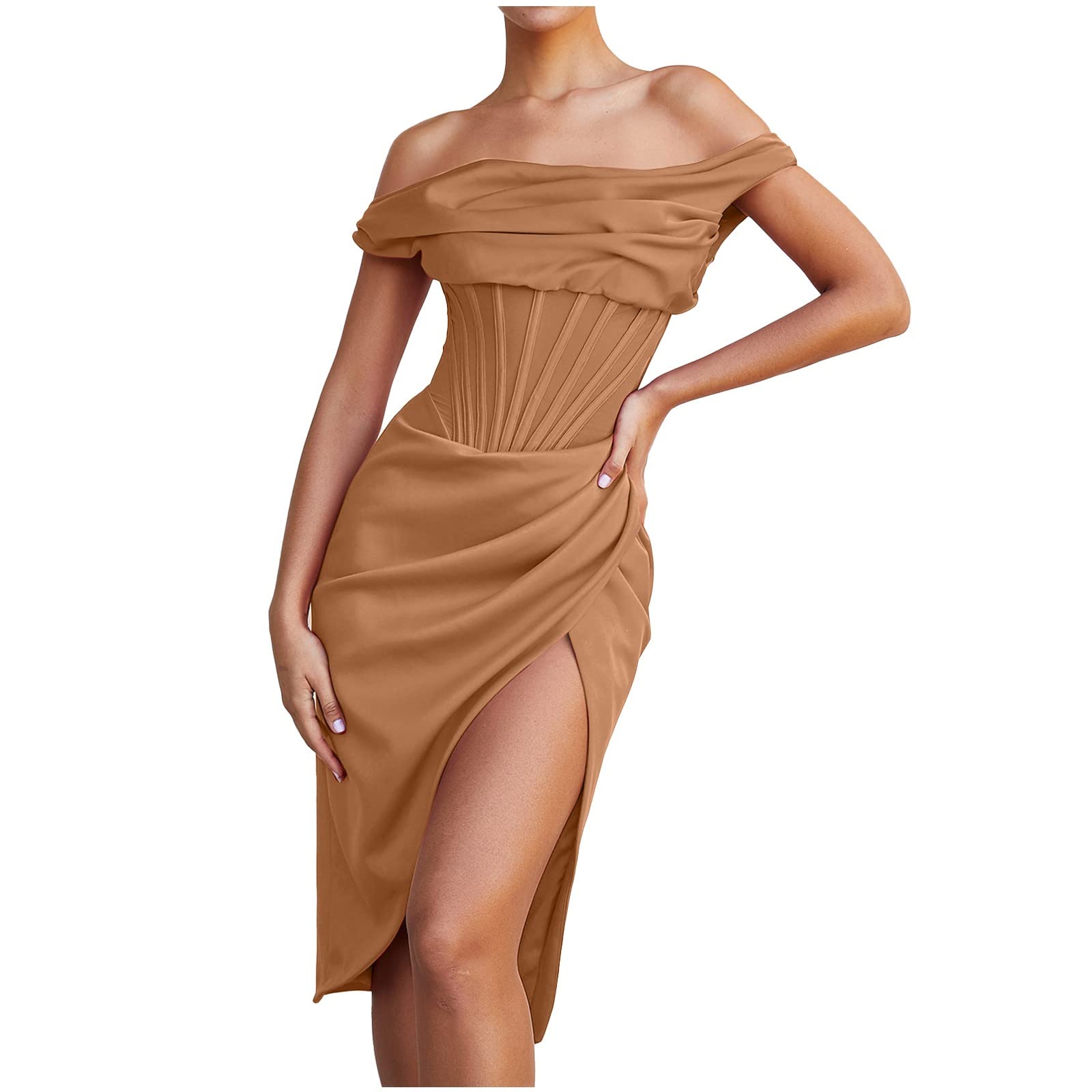 Elegant Off Shoulder Corset Midi Dress for Women - Formal Cocktail Wedding Guest Club Party Tube Dress | Perfect for Evening Events, Date Nights & Special Occasions