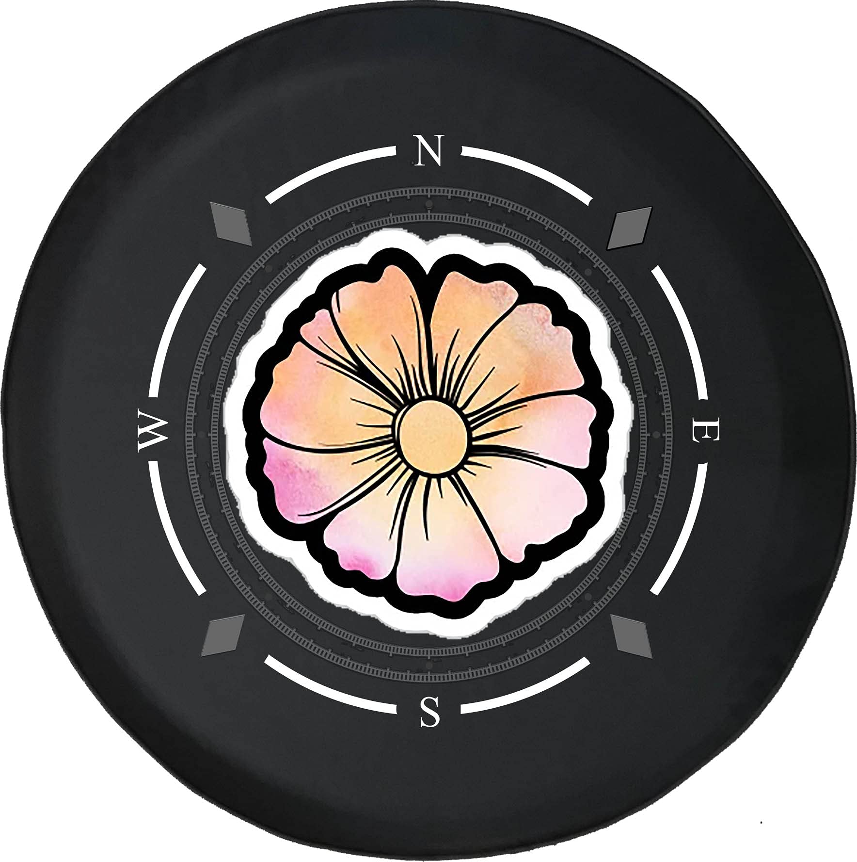 **Pastel Flower Spare Tire Cover with Compass - Universal Fit for SUV, Trailer, RV & More - Waterproof & Durable Wheel Accessory for Outdoor Adventures**    *(Use Case: Perfect for road trips, camping, and off-road adventures to protect your spare tire while adding a stylish touch!)*