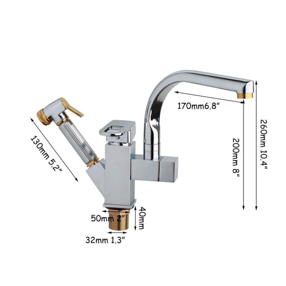 360° Swivel Pull-Out Kitchen Faucet with Bidet Sprayer - Golden Brass Finish, Hot & Cold Water Mixer Tap for Sink Basin - Perfect for Modern Kitchens & Bathroom Renovations