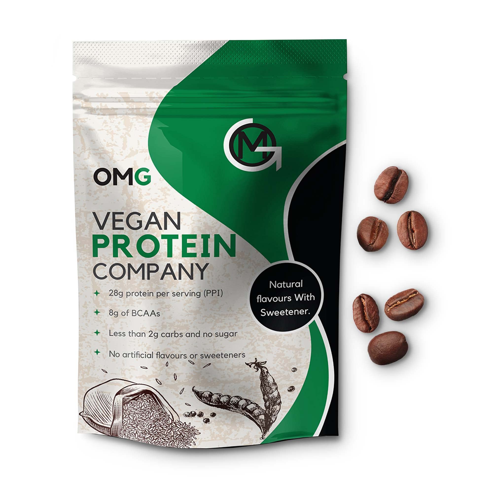 OMG Labs Vegan Protein Powder - Organic Plant-Based Protein with Moringa, Pea & Rice - Keto Friendly Muscle Building Supplement (Coffee Flavor, 200g) - Perfect for Post-Workout Recovery & Healthy Lifestyle