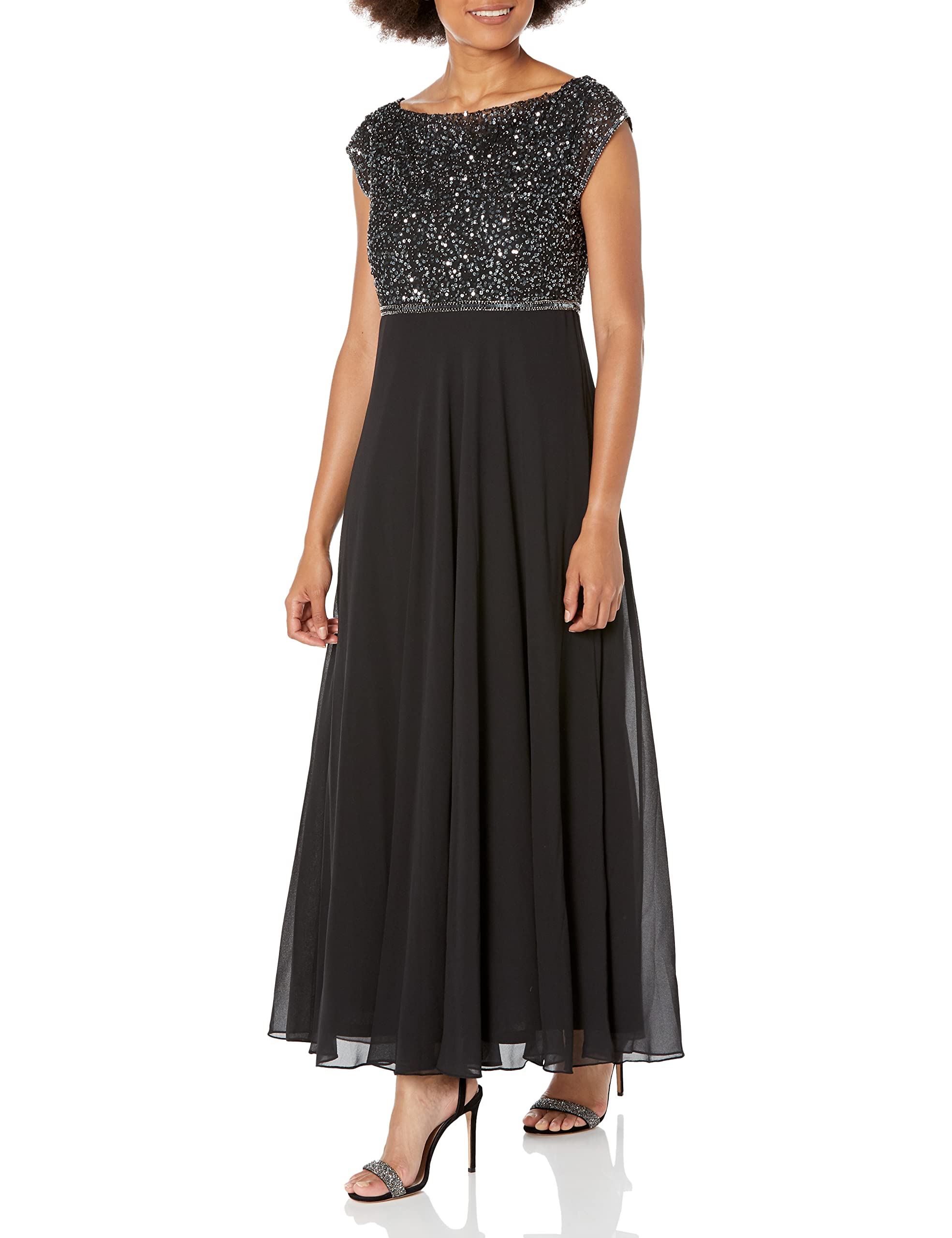 J Kara Women's Beaded Empire Waist Gown Petite - Elegant Floral Embroidery Formal Dress for Weddings, Parties & Special Occasions