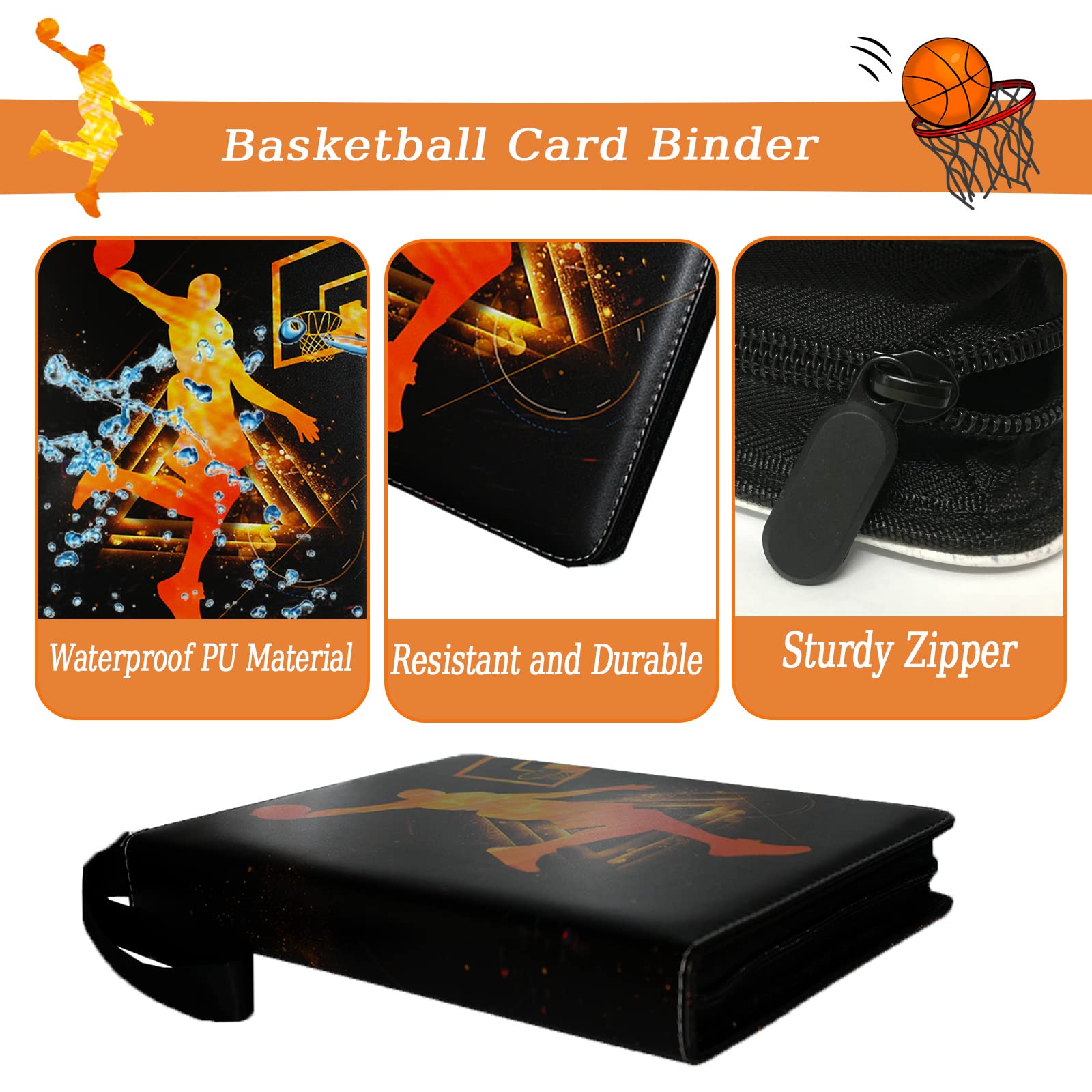 900 Pocket Basketball Trading Cards Binder - Premium 9-Pocket Collector Album with 50 Removable Sleeves for Sports & Basketball Cards | Perfect for Card Collectors, Storage & Organization