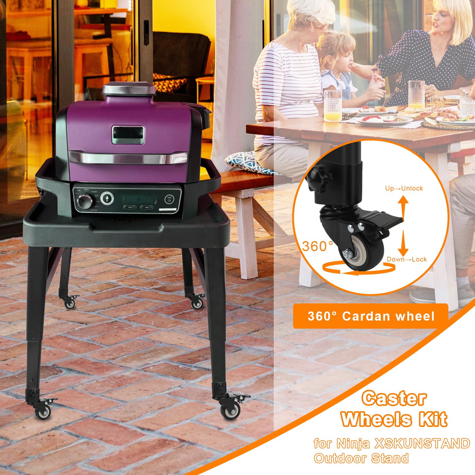Ninja XSKUNSTAND Outdoor Stand Caster Wheels Kit - 360° Swivel with Brake for Ninja OG & OO Series Grill Stand & Pizza Oven Stand | Heavy Duty Woodfire Outdoor Grill Accessories | Perfect for Patio, Backyard BBQ & Outdoor Cooking