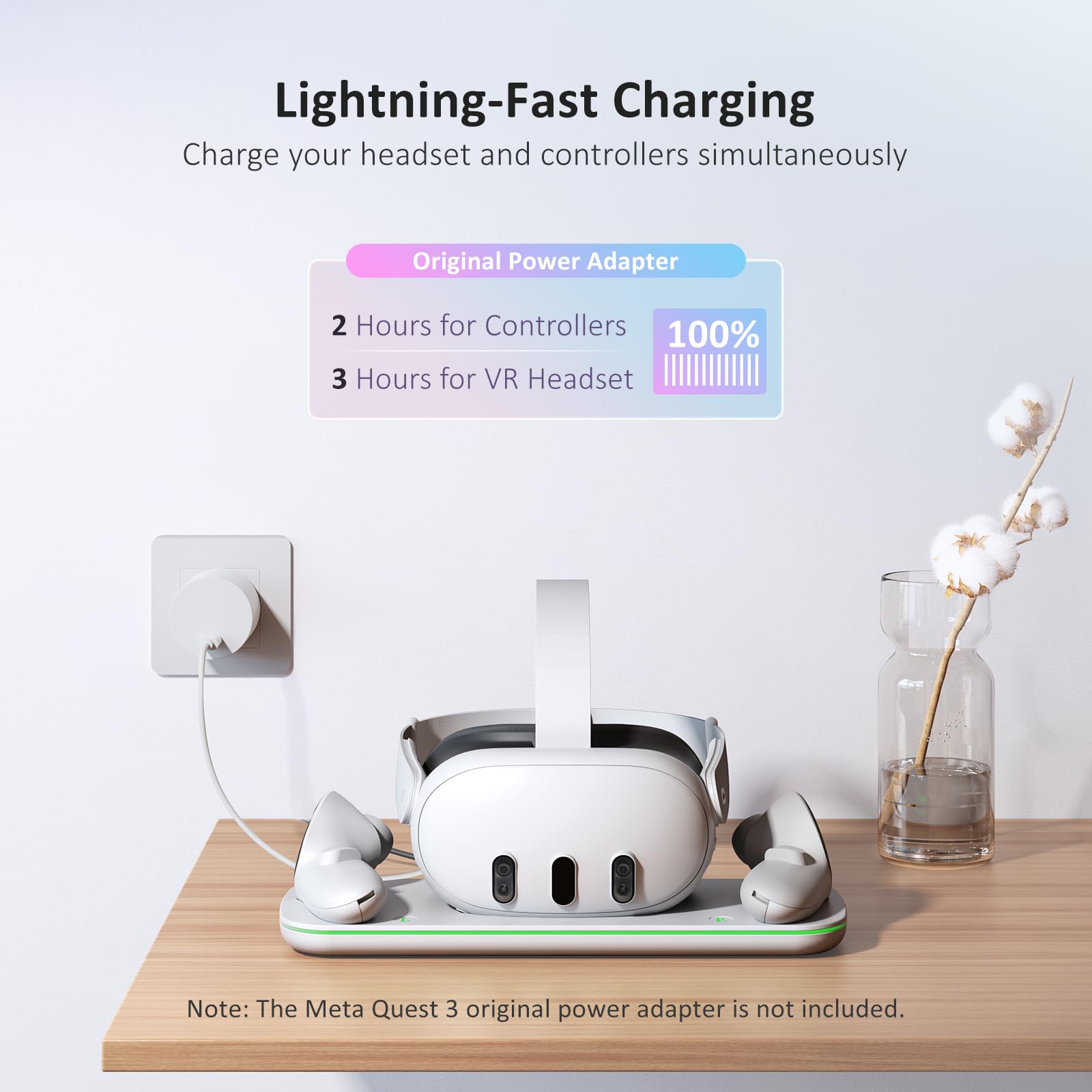 NexiGo 2nd Gen VR Charging Dock for Meta Quest 3 & Oculus Quest 3 - White Charging Station with LED Indicator, 2 Rechargeable Batteries & USB-C Cable | Perfect for VR Gaming Setup & Headset Display