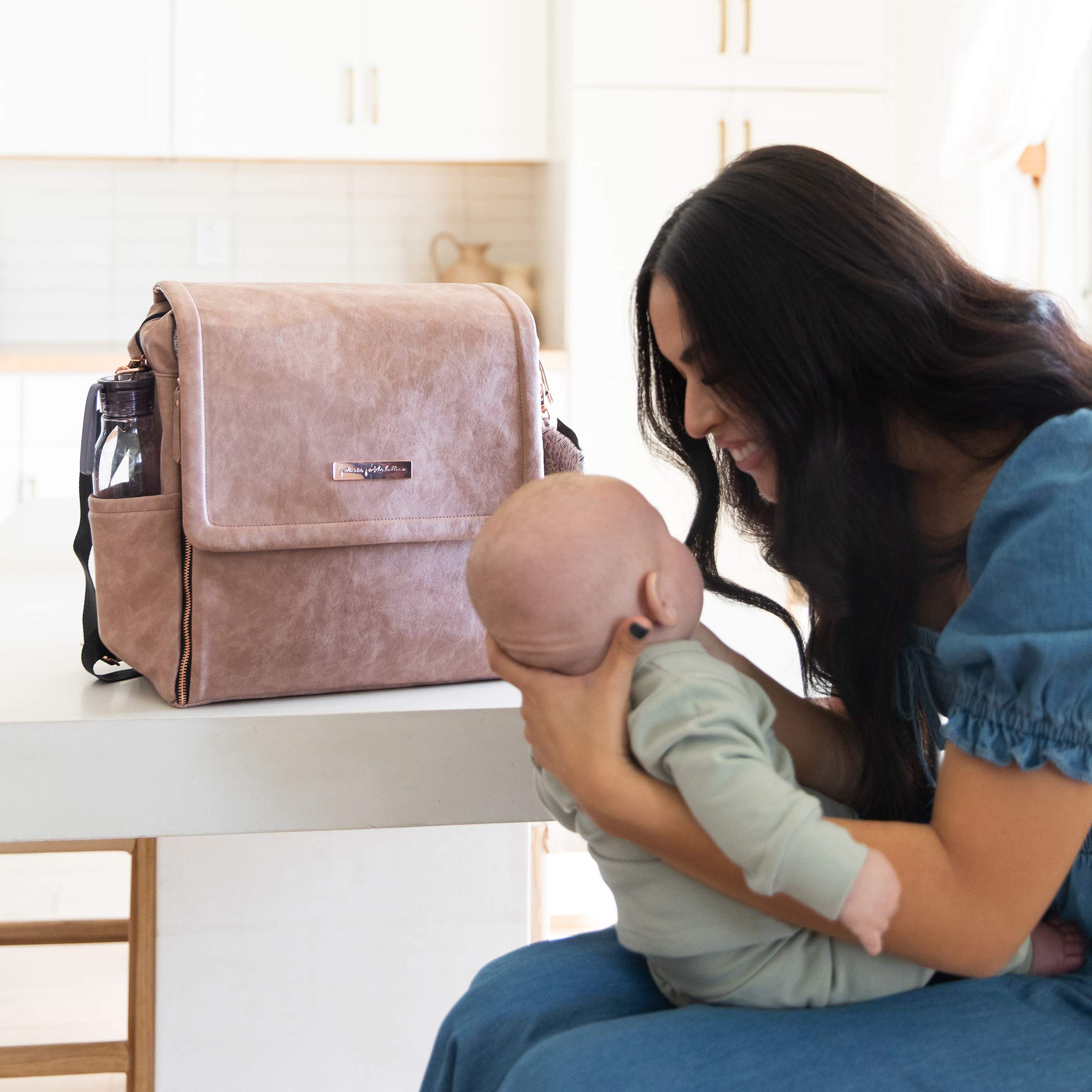 Petunia Pickle Bottom Boxy Backpack Diaper Bag - Stylish Spacious Baby Bag for On-The-Go Moms - Dusty Rose Leatherette - Perfect for Travel, Daycare & Everyday Use