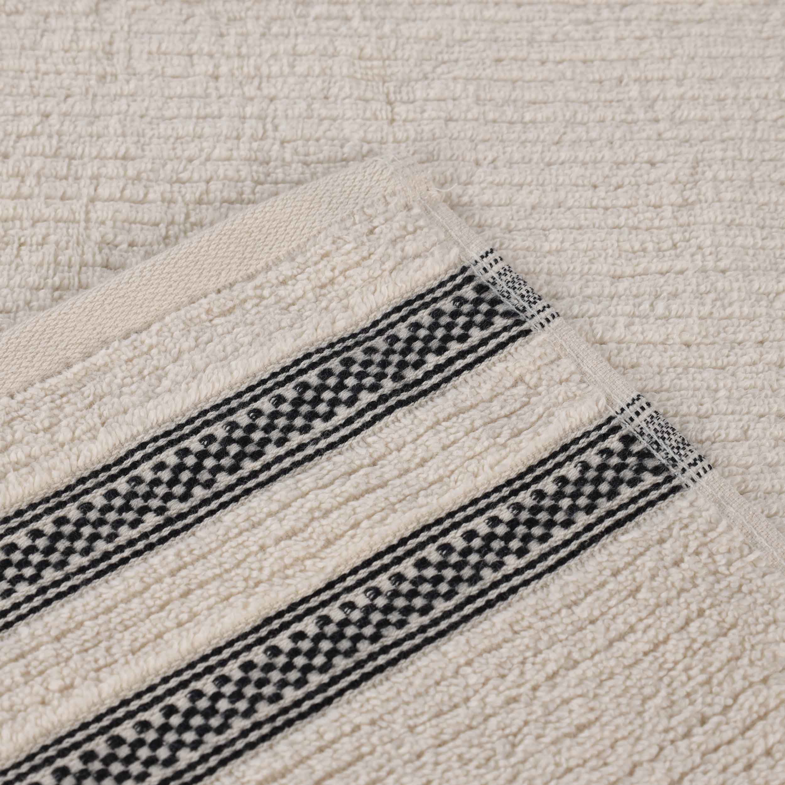 Premium Zero Twist Cotton Ribbed Geometric Border Plush 3-Piece Bath Towel Set - Ultra Soft & Absorbent for Spa, Bathroom & Luxury Home Use
