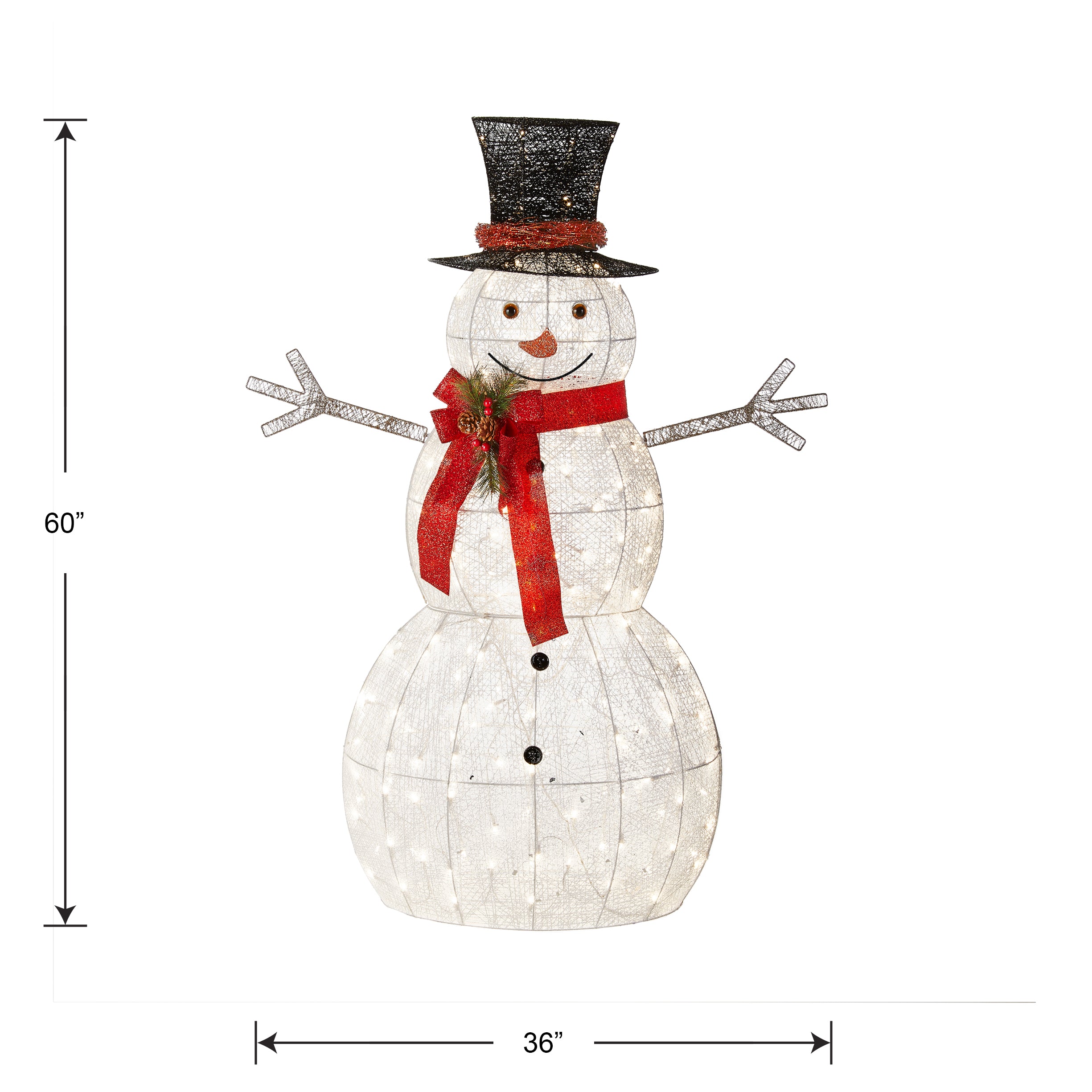 60 Inch Snowman Decoration with Warm White LED Lights - Outdoor Christmas Yard Decor for Holiday Party & Winter Festival
