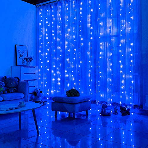 MAGGIFT 304 LED Curtain String Lights - 9.8 x 9.8 ft Fairy Lights with Remote Control, 8 Lighting Modes for Indoor & Outdoor Christmas, Wedding, Party Decor - Perfect for Bedroom, Window, Backdrop & Garden Decoration (Blue)