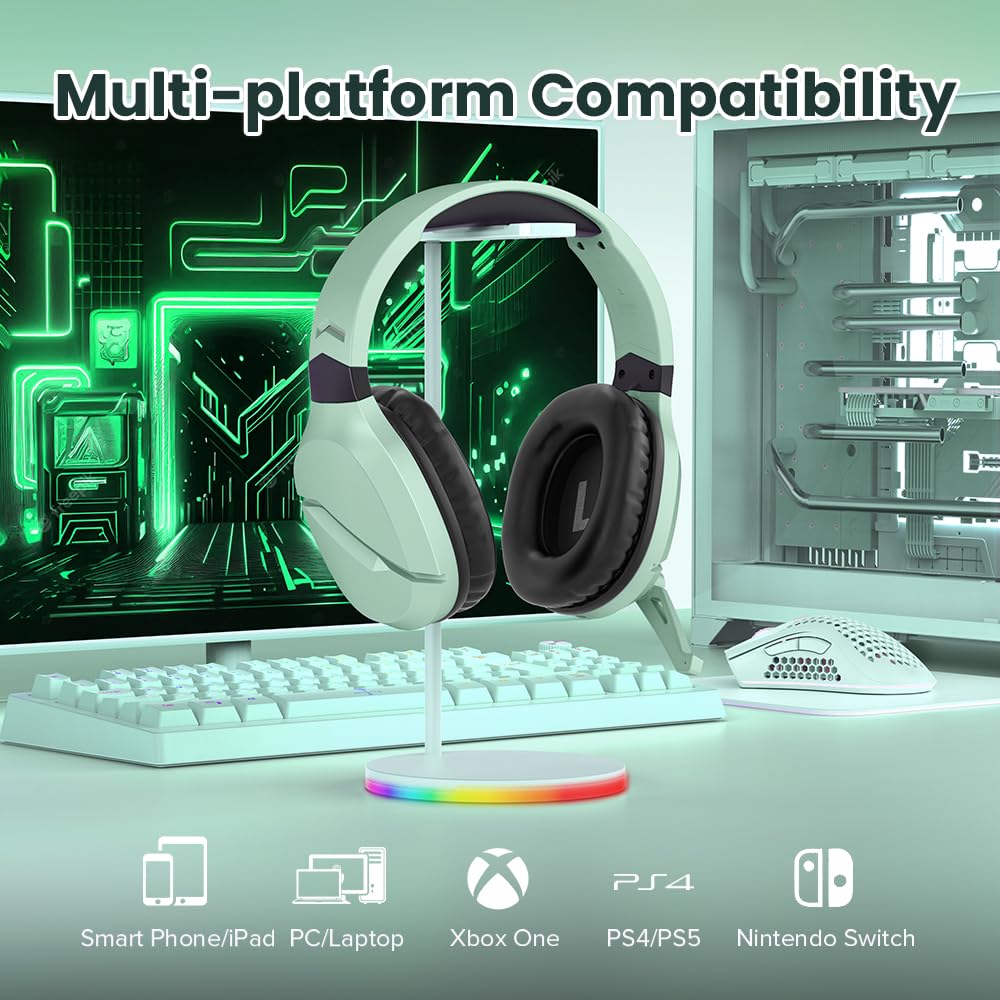 Wireless Gaming Headset with Noise Canceling Mic for PS5, PC, PS4 - 2.4G/Bluetooth Headphones with USB-C & Wired Controller Mode (Green) | Perfect for Competitive Gaming & Online Chat