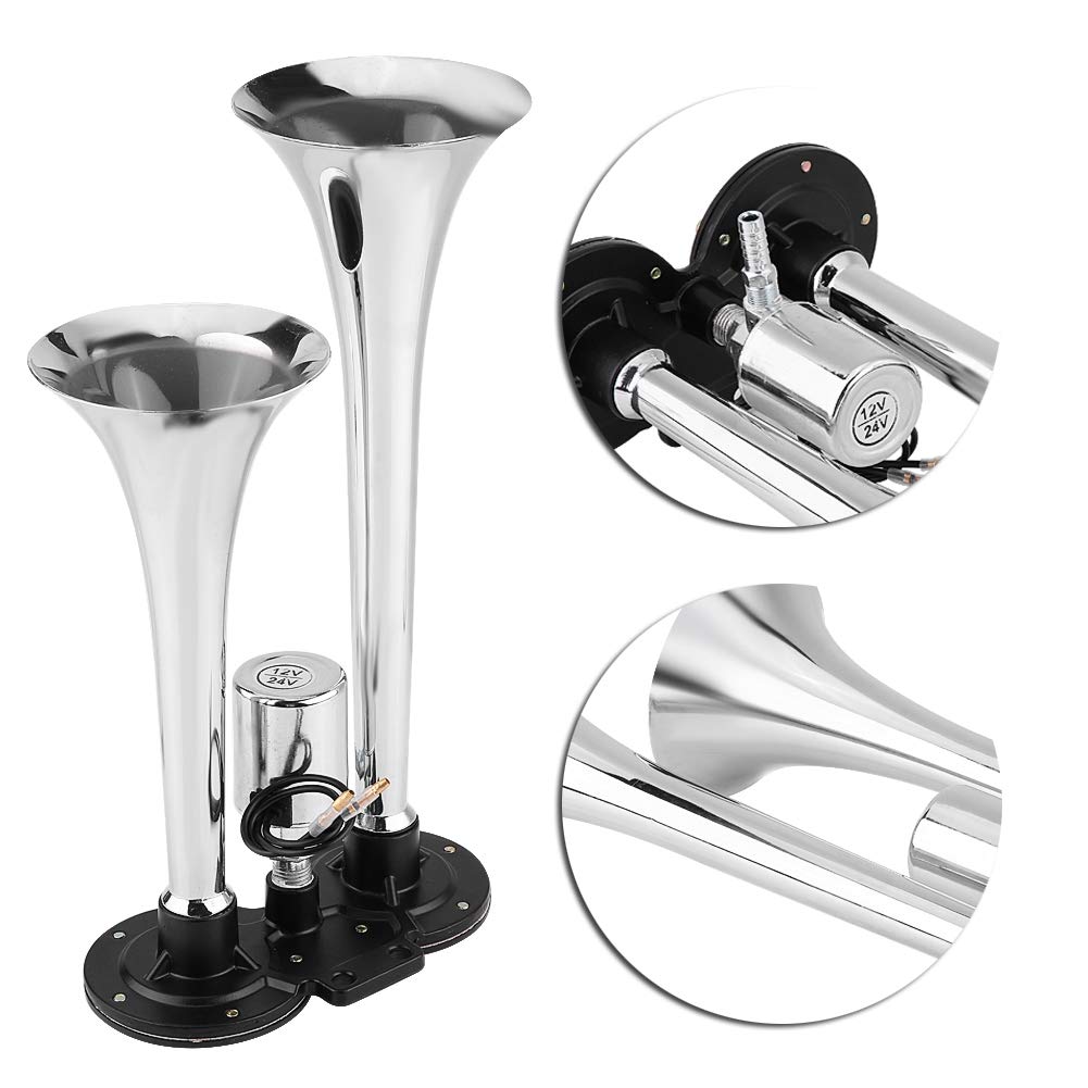 Dual Air Horn for Cars & Trucks - Chrome Plated Zinc Alloy, Loud & Durable - Perfect for Emergency Alerts, Off-Roading & Vehicle Safety