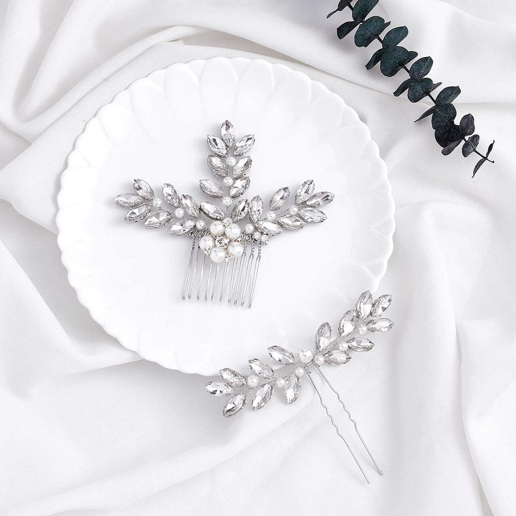 Heread Silver Pearl Crystal Bridal Hair Comb - Elegant Wedding Hair Accessories for Women & Girls | Perfect for Brides, Bridesmaids, and Special Occasions