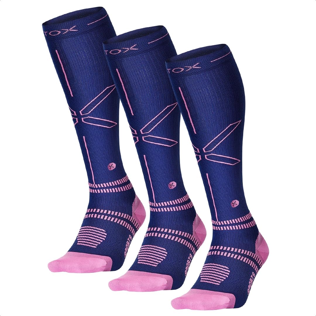 STOX Energy Socks - 3 Pack Women's Athletic Compression Socks for Running, Workout & Sports - Moisture Wicking & Arch Support for All-Day Comfort