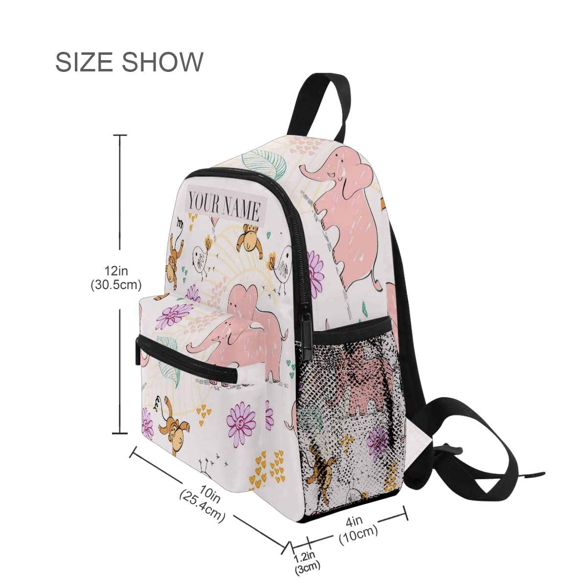 Personalized Kids Backpack with Name - Custom Cartoon Elephant Toddler Book Bag for Daycare, Travel & School | Durable & Colorful Design for Boys & Girls | Perfect for Preschool, Outings & Daily Use
