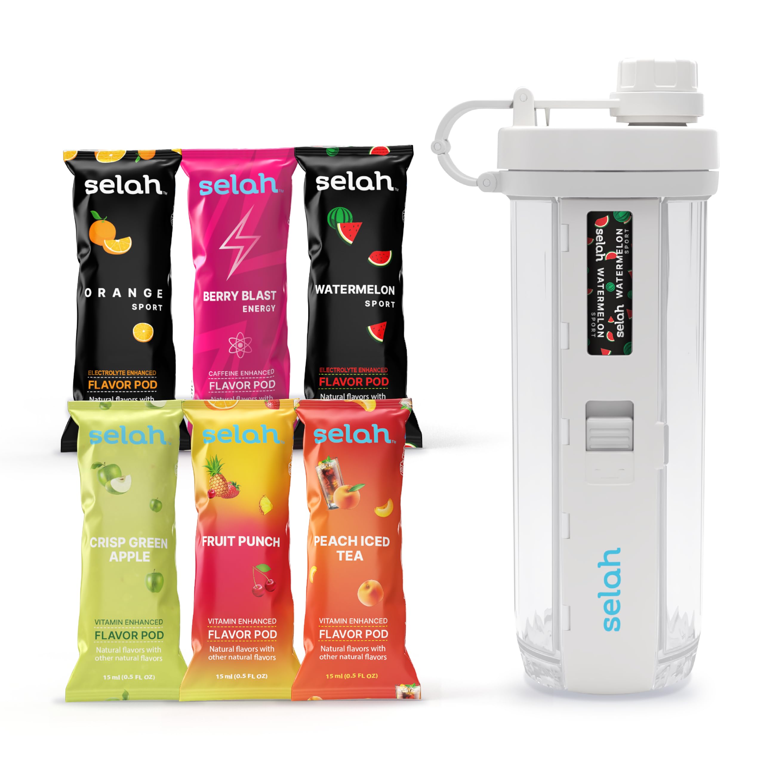 20oz Flavored Water Bottle with 6 Flavor Pods - Energy & Sports Drink Enhancer for Gym & Outdoor