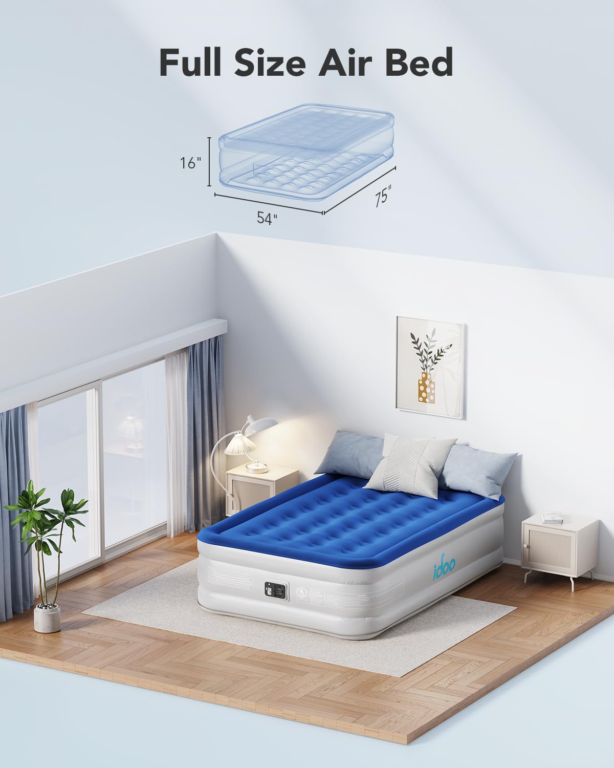 iDOO Full Size Air Mattress with Built-in Pump - Quick 3 Minute Inflation, Comfortable Blow Up Mattress for Camping, Guests & Home Use | Portable Inflatable Bed for Indoor, Outdoor & Travel