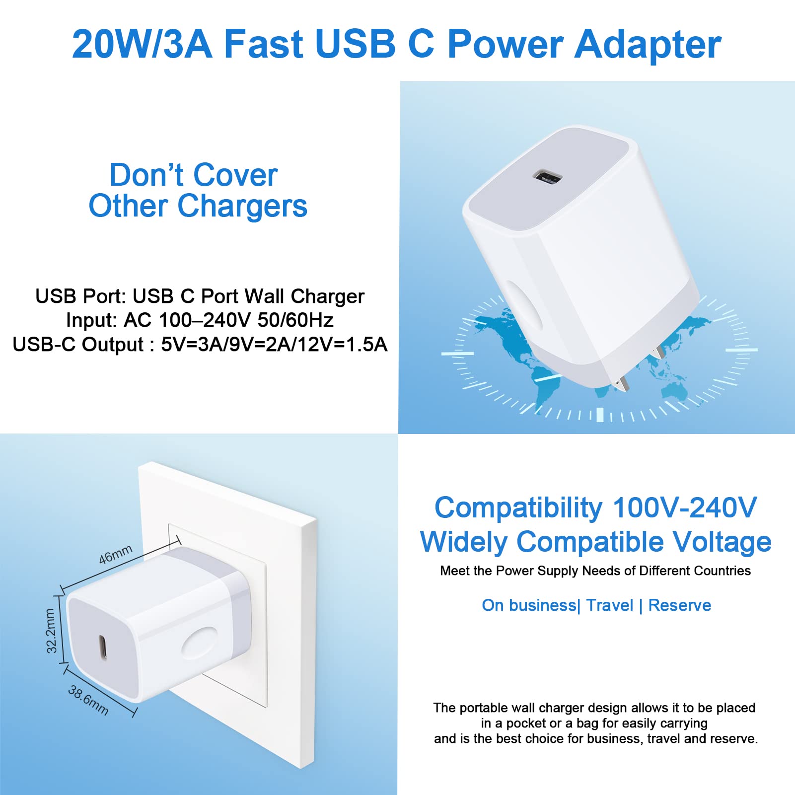 20W USB C Fast Charger for Samsung Galaxy S25 Ultra/S25 Plus/A16 5G/A14 5G/A15/A25/A13/A54/A24/S24 FE/S23/A03s/A53/A23/S22/S21/S20 - 6ft Type C to C Charging Cable & Wall Adapter - Perfect for Home, Office & Travel Charging
