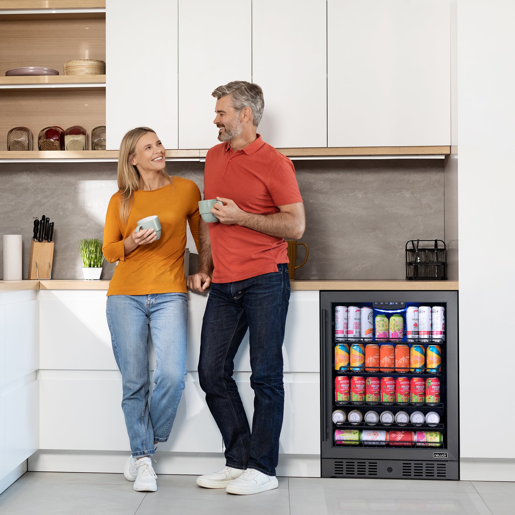 Newair® 177 Can Built-In or Freestanding Black Beverage Refrigerator - Perfect for Home Bars, Office, and Party Drink Storage