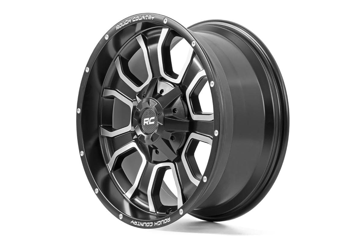 Rough Country 20x10 Black Milled Accents Wheel - 6x5.5 & 6x135 Bolt Pattern, -18mm Offset | Painted & Test Mounted | Perfect for Off-Road Trucks, Jeeps & SUVs