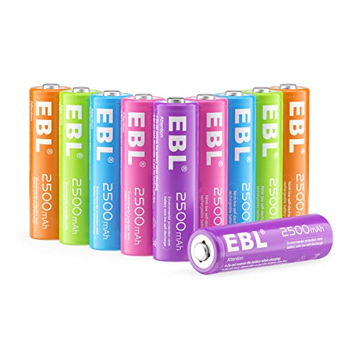 EBL AA Rechargeable Batteries 2500mAh High Capacity (10 Pack) - 1.2V NiMH Double A Battery with 5 Color Options | Pre-Charged for Immediate Use | Perfect for Digital Cameras, Wireless Keyboards, Toys, and Home Electronics