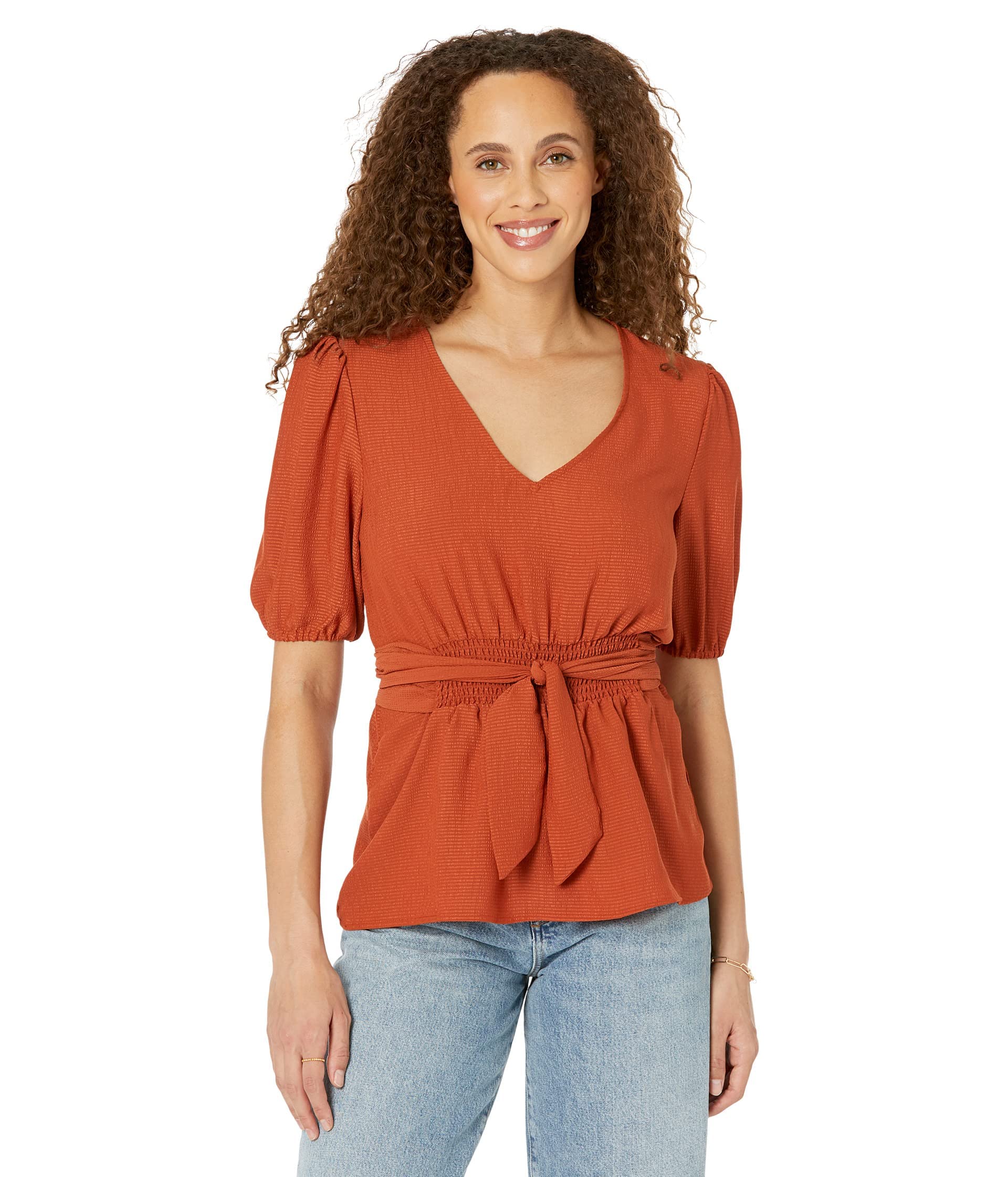 Bobeau Women's Casual Loose Fit Smock Tie Back V-Neck Blouse Tunic Top - Breathable Summer Office Shirt for Work, Travel & Daily Wear | Perfect for Business Casual, Date Night, Vacation & Weekend Brunch | Great for Beach Cover Up, Outdoor Activities & Relaxing at Home
