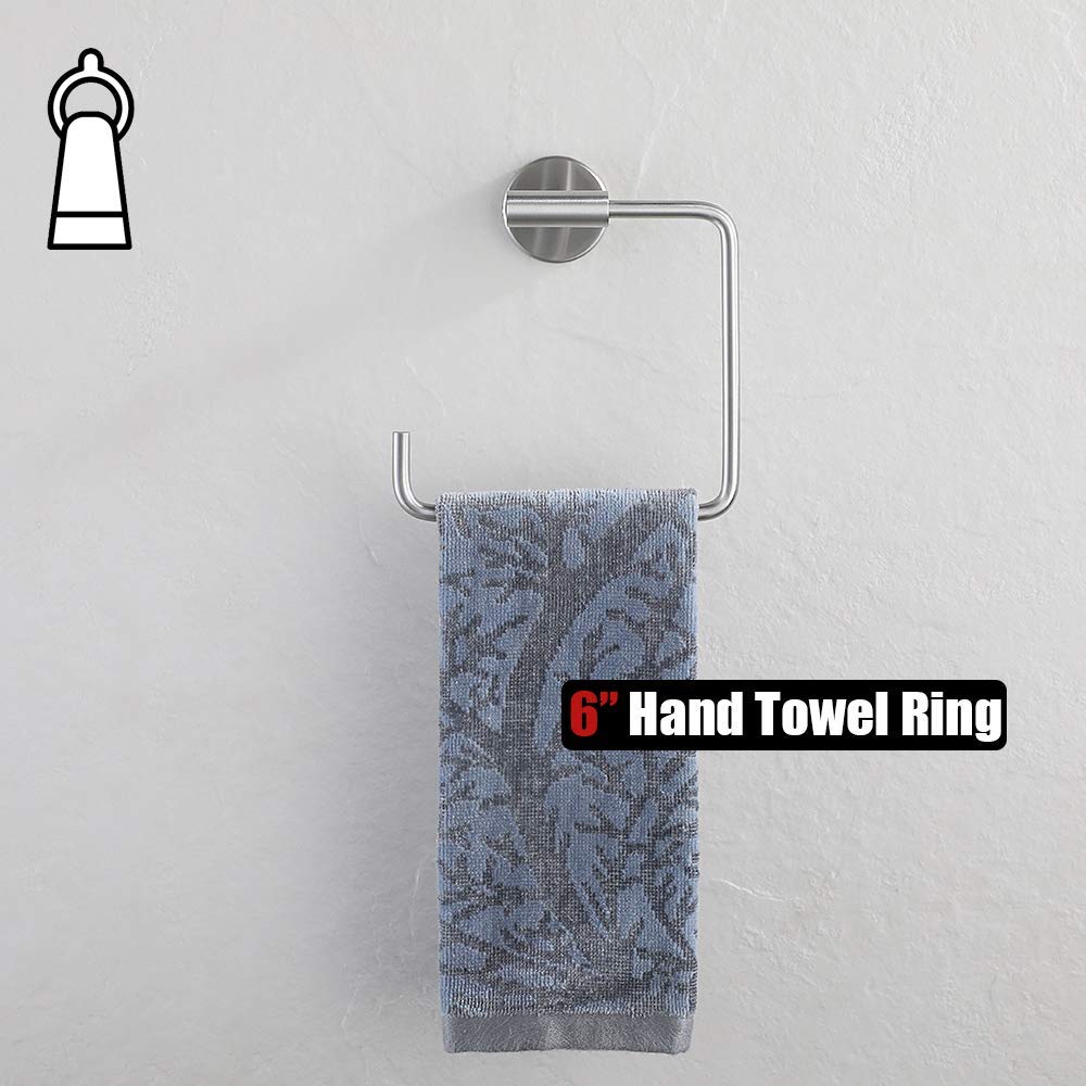 Stainless Steel Square Towel Ring Holder - 6 Inch Brushed Nickel Wall Mount Bathroom Accessory (TR140-BN) - Perfect for Modern Bathrooms, Powder Rooms & Spa Retreats