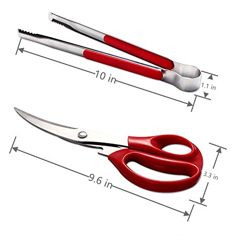 Premium Korean BBQ Scissors & Tongs Set - Stainless Steel Kitchen Shears with Ergonomic Handle for Grilling, Cooking, Pizza Cutting - Perfect for Backyard BBQ, Camping & Home Kitchen Use (Black)