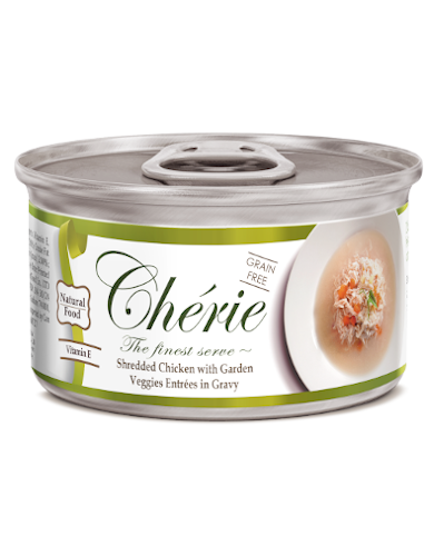 Premium Cherie Signature Gravy Shredded Chicken with Garden Vegetables Wet Cat Food - Delicious Entree in Savory Gravy Sauce for Adult Cats, Perfect for Mealtime or Special Treats