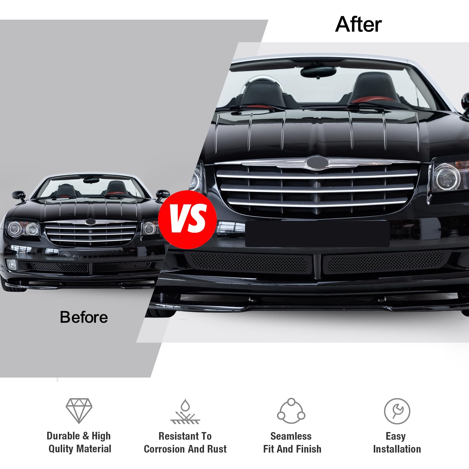 APS Compatible Lower Bumper Stainless Steel Black Mesh Front Grill Grille Insert for 2004-2008 Chrysler Crossfire (S18-H62567R) - Upgrade Your Car's Style & Protection