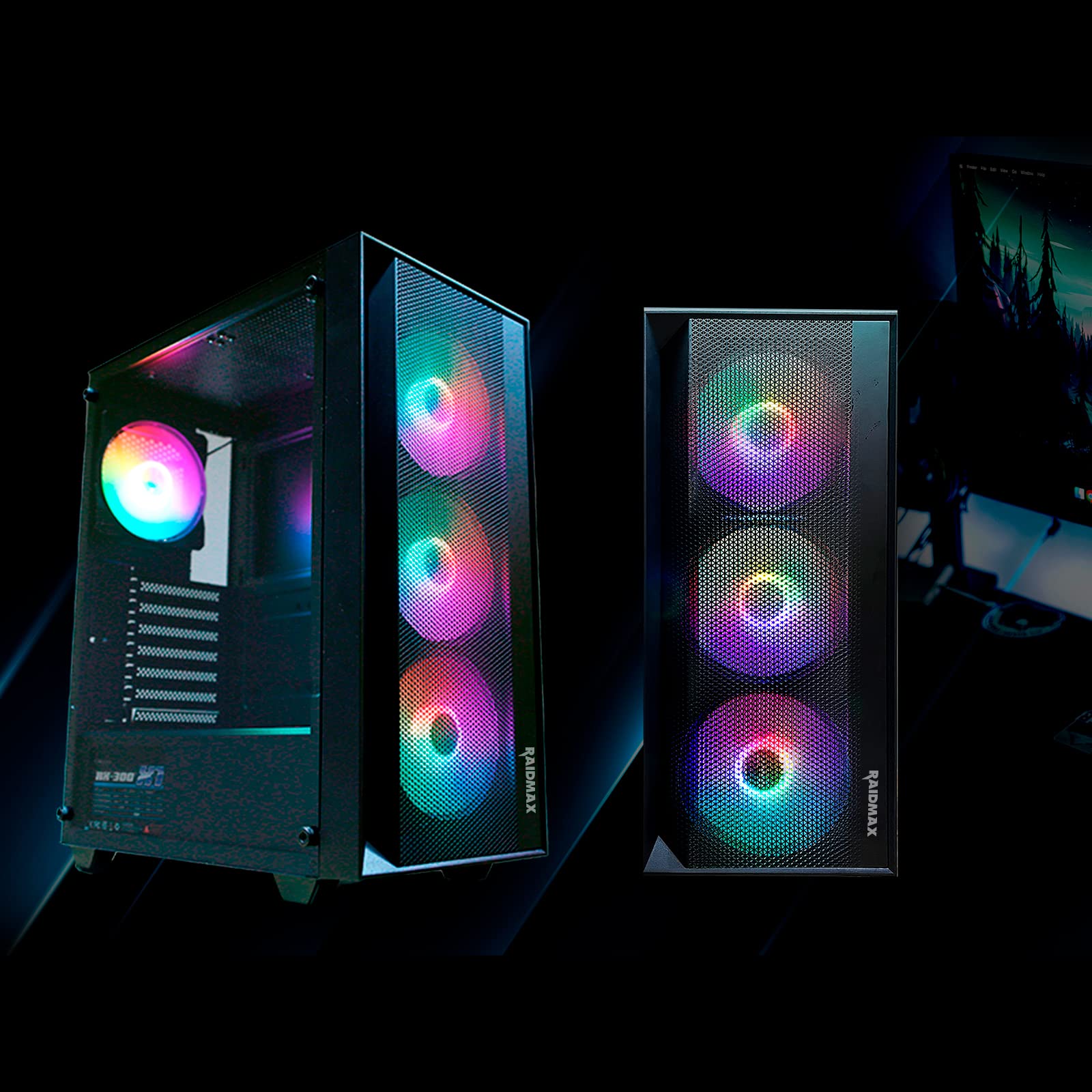 RAIDMAX V100 ATX Mid Tower Gaming PC Case - 4 Pre-Installed RGB Fans, Tempered Glass Side Panel, High Airflow Design (Black) | Perfect for Gaming Rigs, Streaming Setups & Custom PC Builds