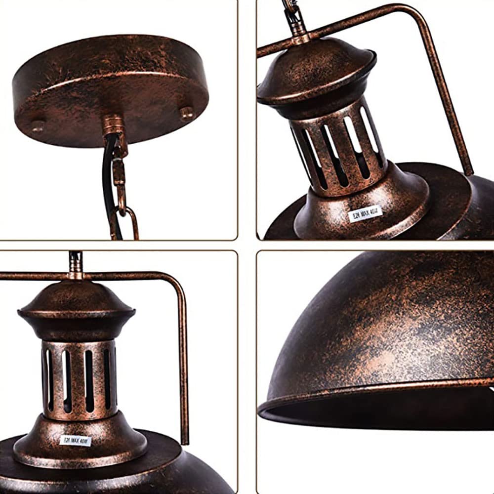 Vintage Industrial Pendant Light - Adjustable Metal Hanging Fixture with Oil Rubbed Bronze Finish - Rustic Dome Bowl Design for Kitchen Island, Dining Room, or Bar Lighting (1 Pack)