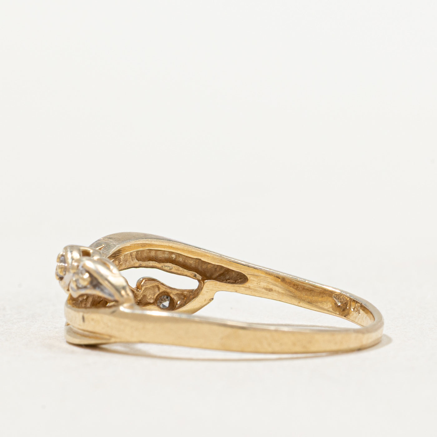 0.03ctw Diamond Heart Cross Over Ring - Size 6 | Elegant Stackable Ring for Women | Perfect for Valentine's Day, Anniversary & Everyday Wear