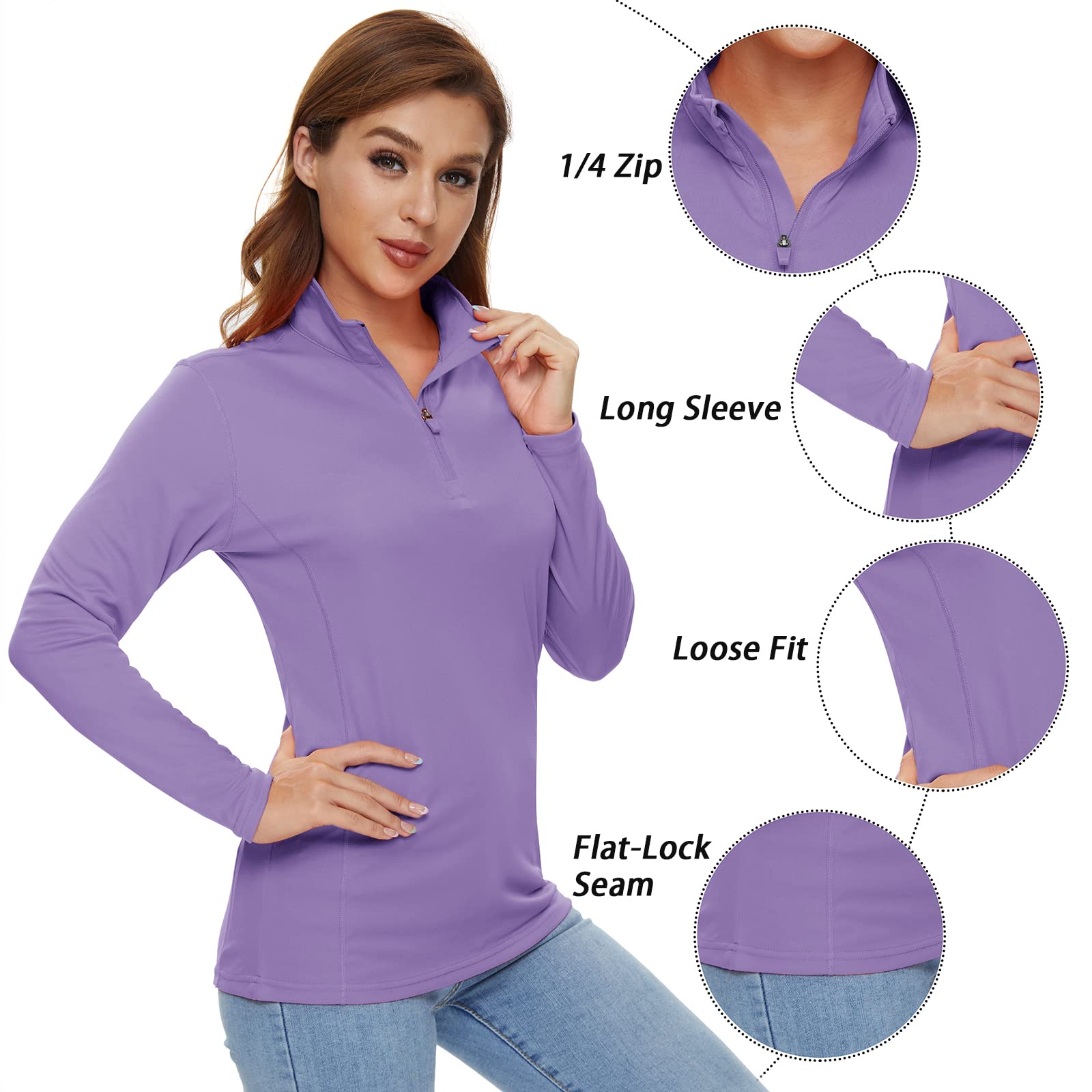 CRYSULLY Women's UPF 50+ Sun Protection Long Sleeve Shirt - 1/4 Zip Quick Dry Hiking Top for Summer Outdoor Activities, Camping & Travel