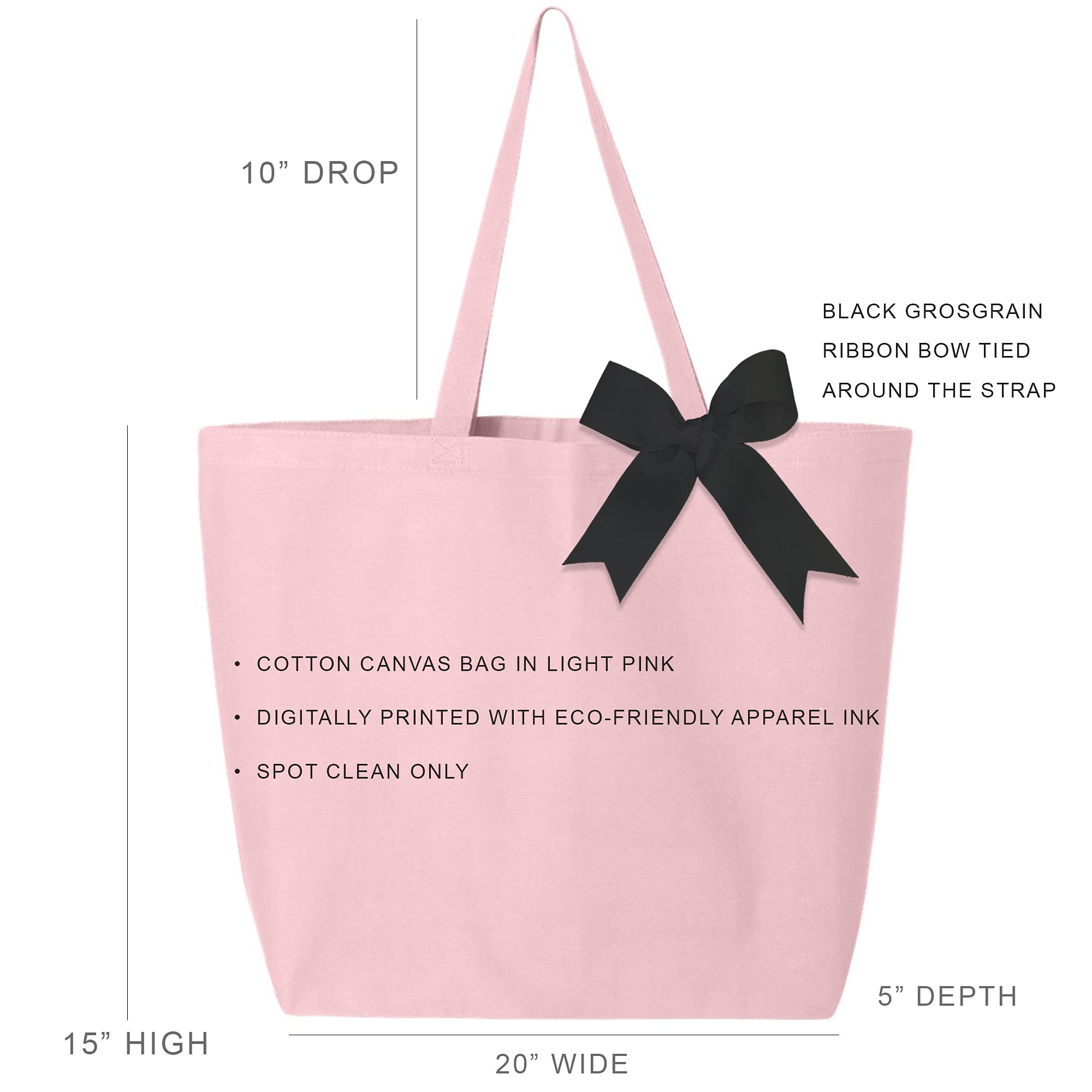 Stylish Pink Canvas Tote Bag with Elegant Black Bow - Large Sorority Tote for Women - Perfect for College, Sisterhood Events & Everyday Use