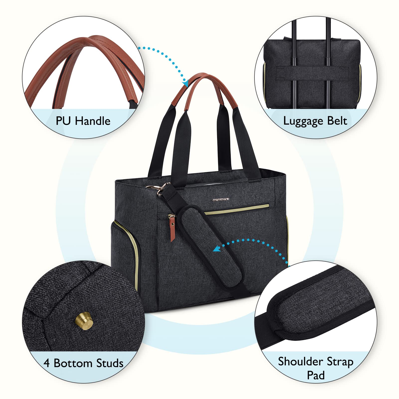 Mommore Breast Pump and Diaper Tote Bag with 15 Inch Laptop Sleeve - Compatible with Medela, Spectra S1/S2, Evenflo Pumps - Perfect for Nursing Moms, Work Commutes & Travel