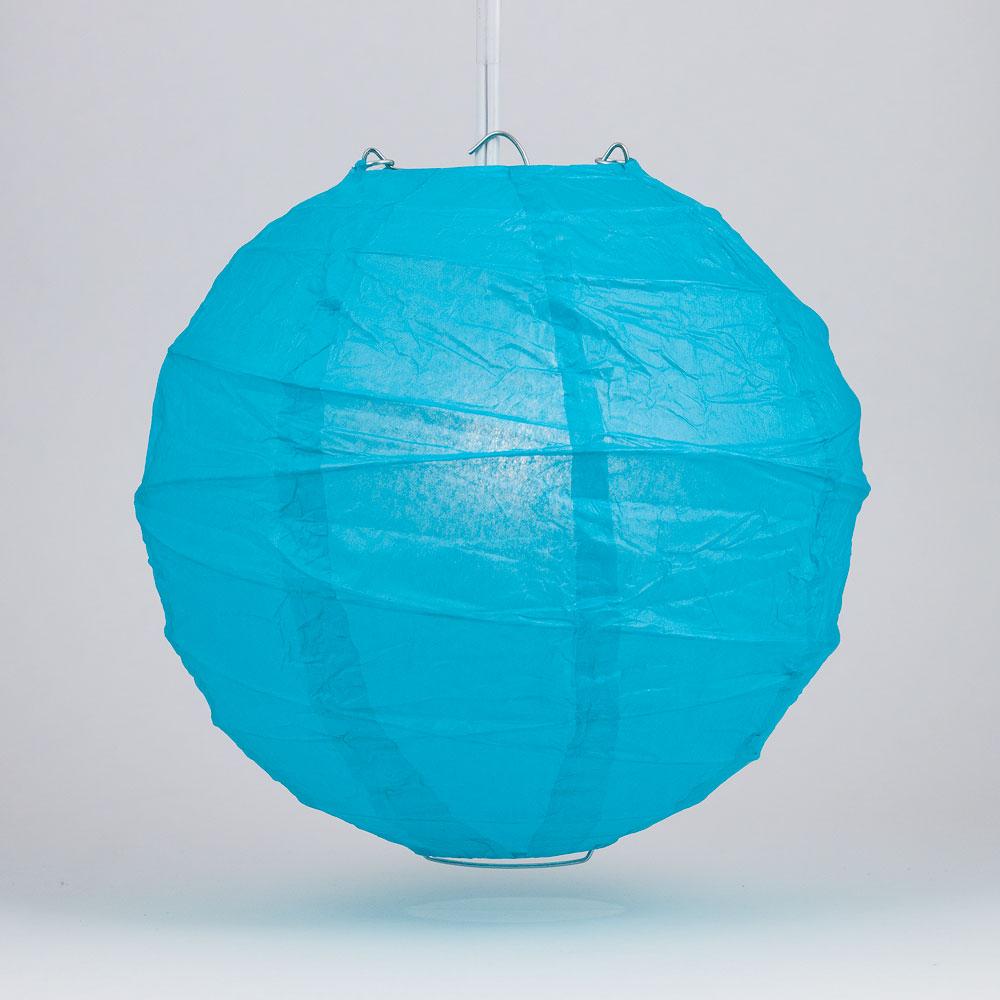 24 Pack Turquoise Round Paper Lanterns with Free Style Ribbing - Chinese Hanging Wedding & Party Decorations for Indoor/Outdoor Events, Home Decor, and Festive Celebrations