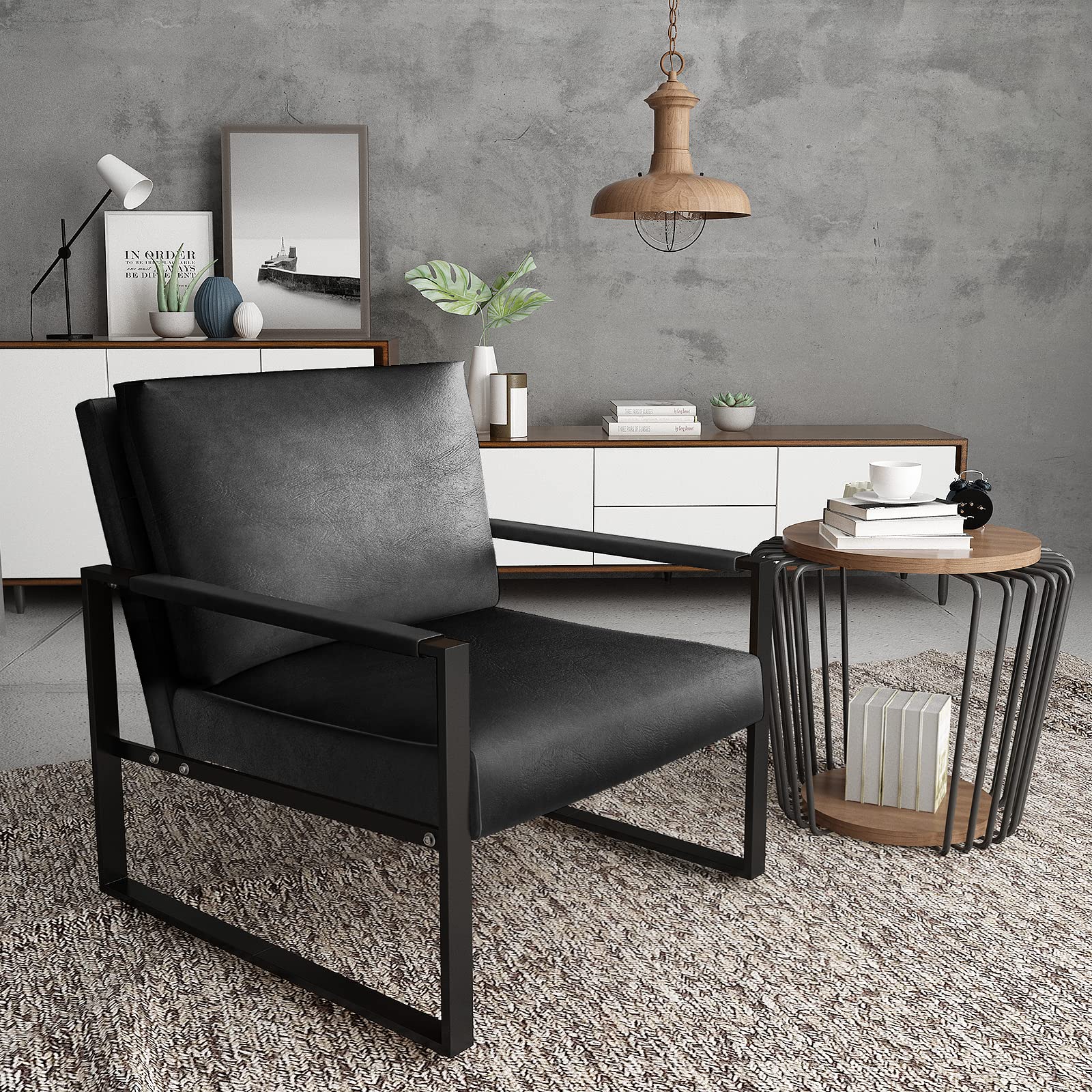 Recaceik Set of 2 Modern PU Leather Accent Chairs with Ergonomic Cushions - Sturdy Metal Frame Armchairs with Anti-Scratch Foot Pads for Living Room, Lounge, Office & Waiting Areas