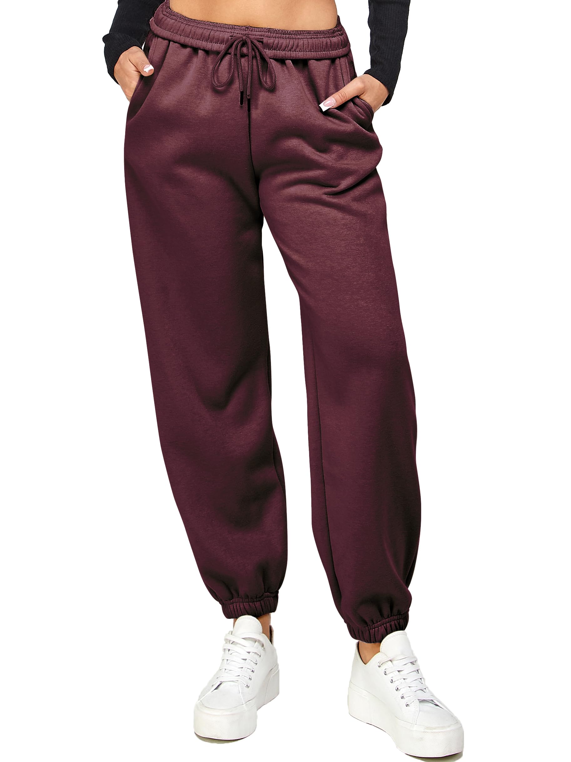 IUUI Women's High Waisted Fleece Sweatpants - Soft Warm Winter Joggers with Pockets, Cozy Lounge Pants for Yoga, Running, Home & Travel (Black, Large)