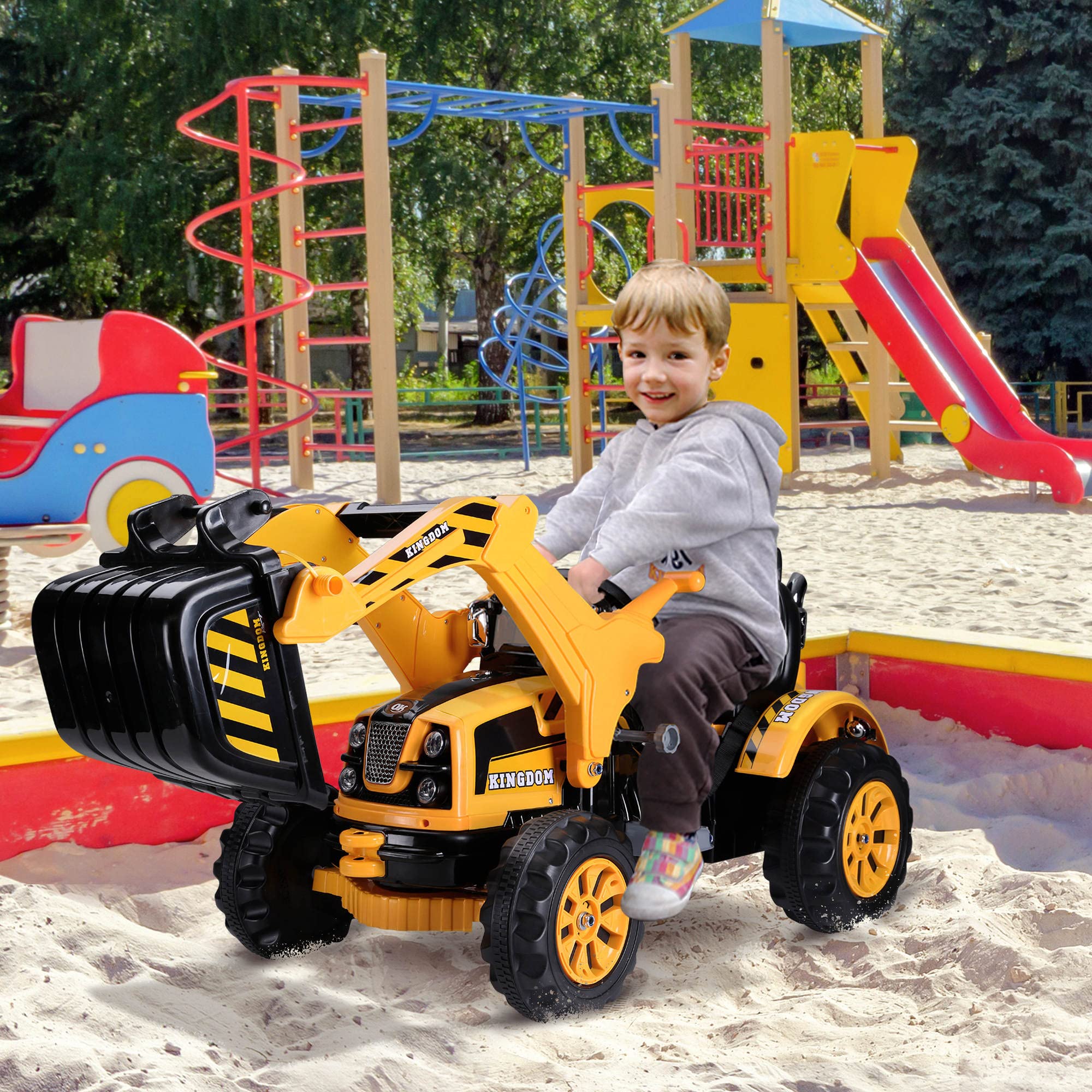 **Aosom 6V Electric Kids Ride-On Toy Digger - Construction Excavator Tractor Vehicle with Forward & Backward Motion - Perfect for Outdoor Play & Pretend Construction Fun**