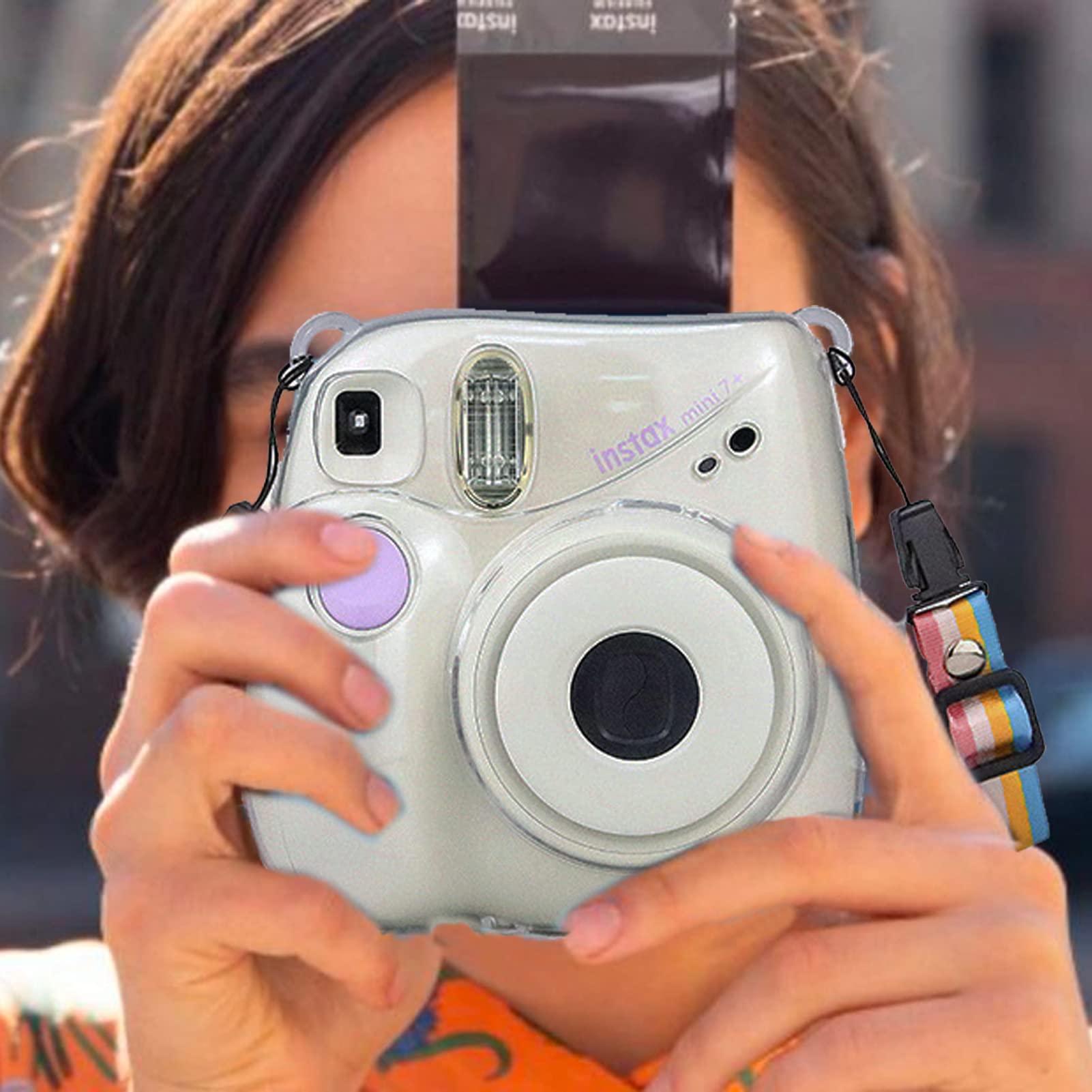 Fujifilm Instax Mini 7+ 7 Plus Clear Camera Case with Removable Shoulder Strap - Crystal Protective Cover for Instant Camera - Perfect for Travel, Parties & Everyday Use