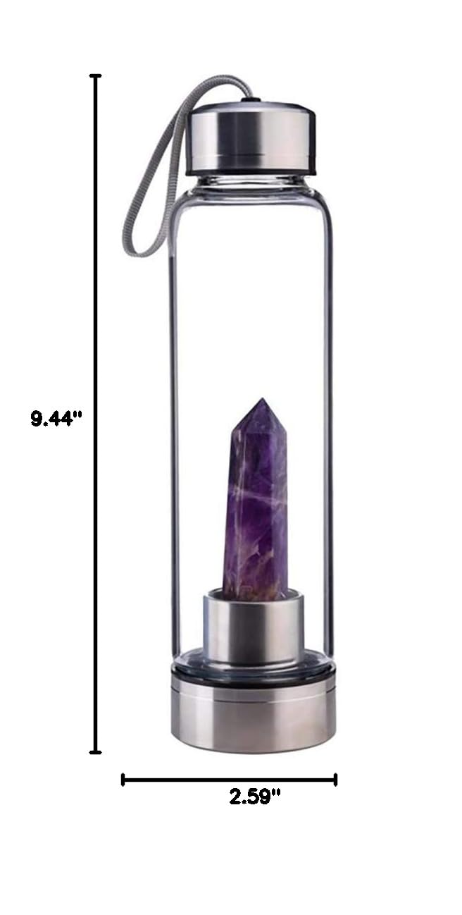 Natural Quartz Crystal Water Bottle with Healing Obelisk Wand - Infused Water Bottle for Energy & Wellness, Includes Travel Cup Bag - Perfect for Yoga, Meditation & Spiritual Practices
