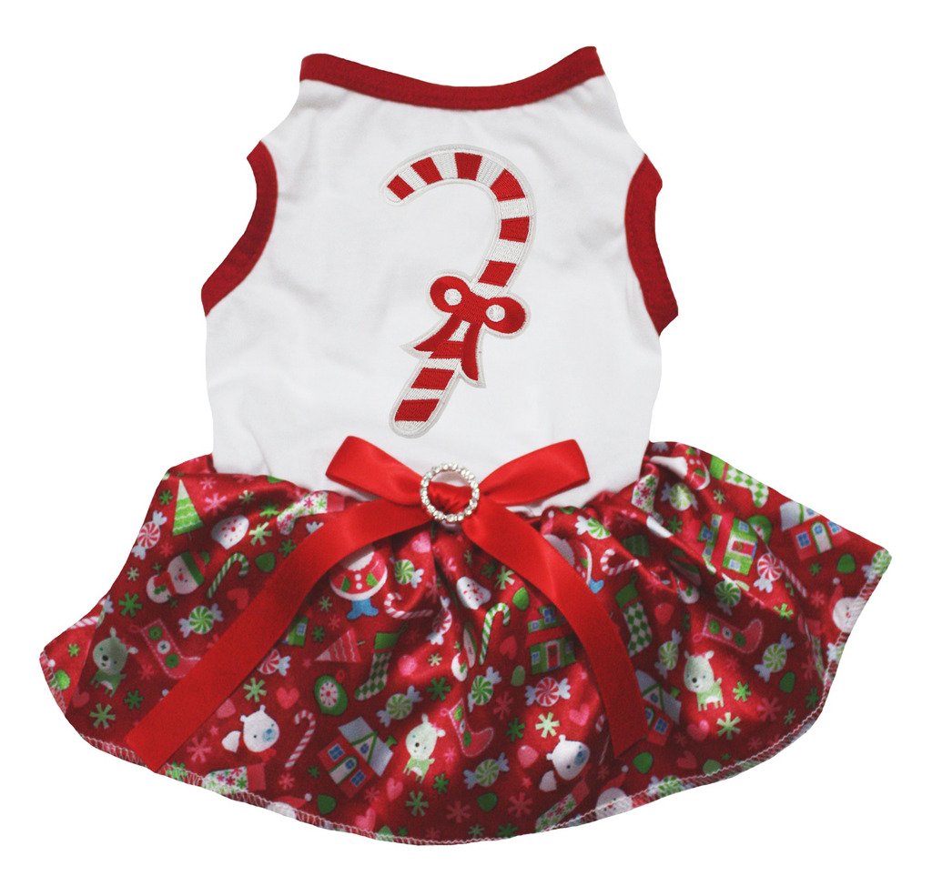 Petitebella Red and White Candy Stripe Puppy Dog Dress for Small Dogs - Christmas Themed Pet Costume (Medium Size) - Perfect for Holiday Photos, Parties, and Festive Occasions