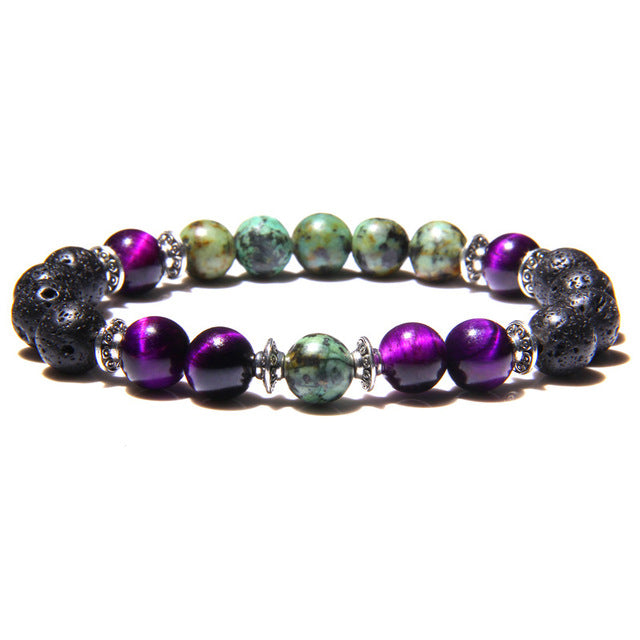 Resilient Spirit Bracelet - Purple Tiger's Eye, African Turquoise & Lava Stone Beads for Women | Healing Crystal Jewelry for Stress Relief, Meditation & Positive Energy | Perfect for Yoga, Spiritual Gifts & Everyday Wear